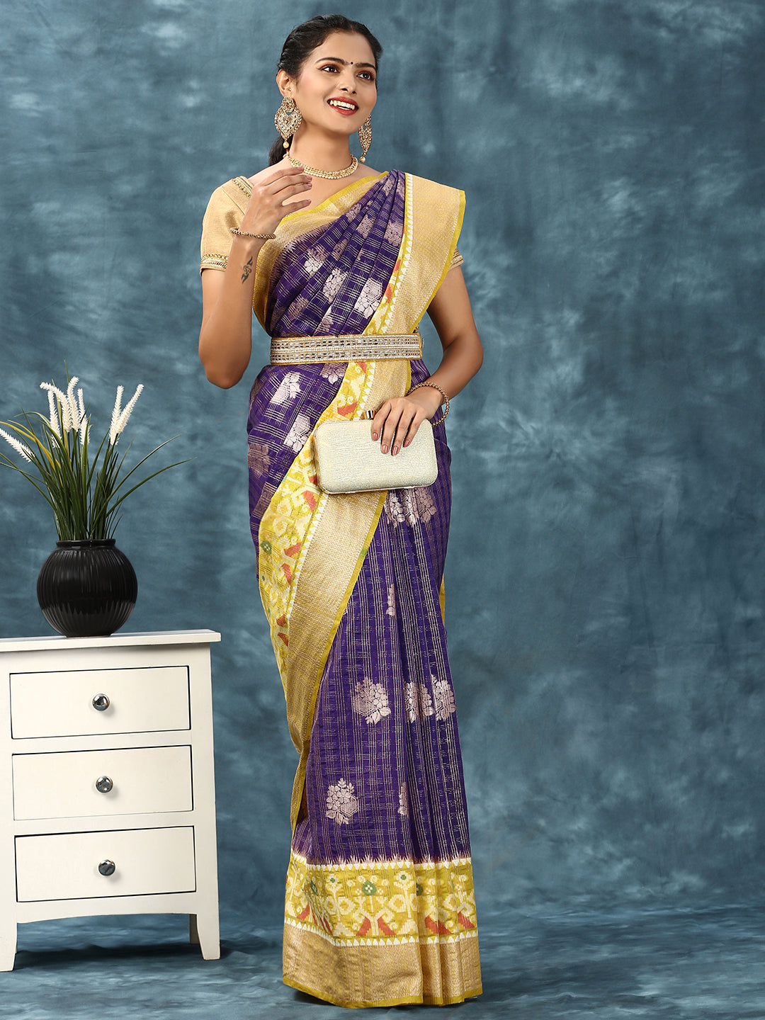 Women Semi Raw Silk Weaving Saree Blue SRS81