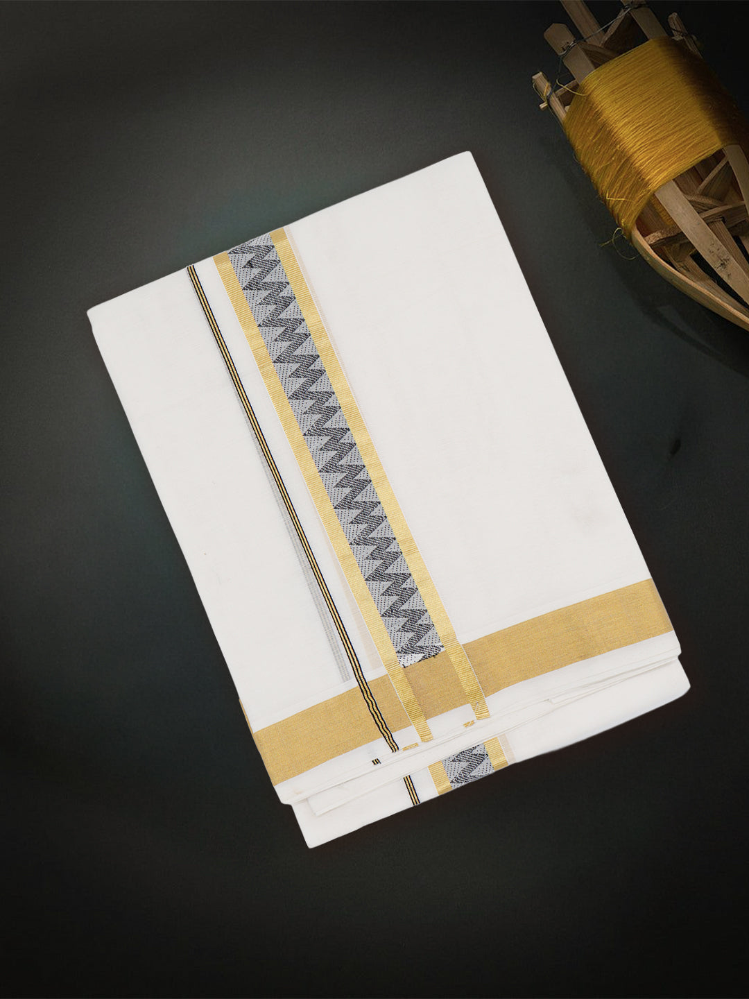 Men Premium Handloom Off White Dhoti with Fancy Border HLM71