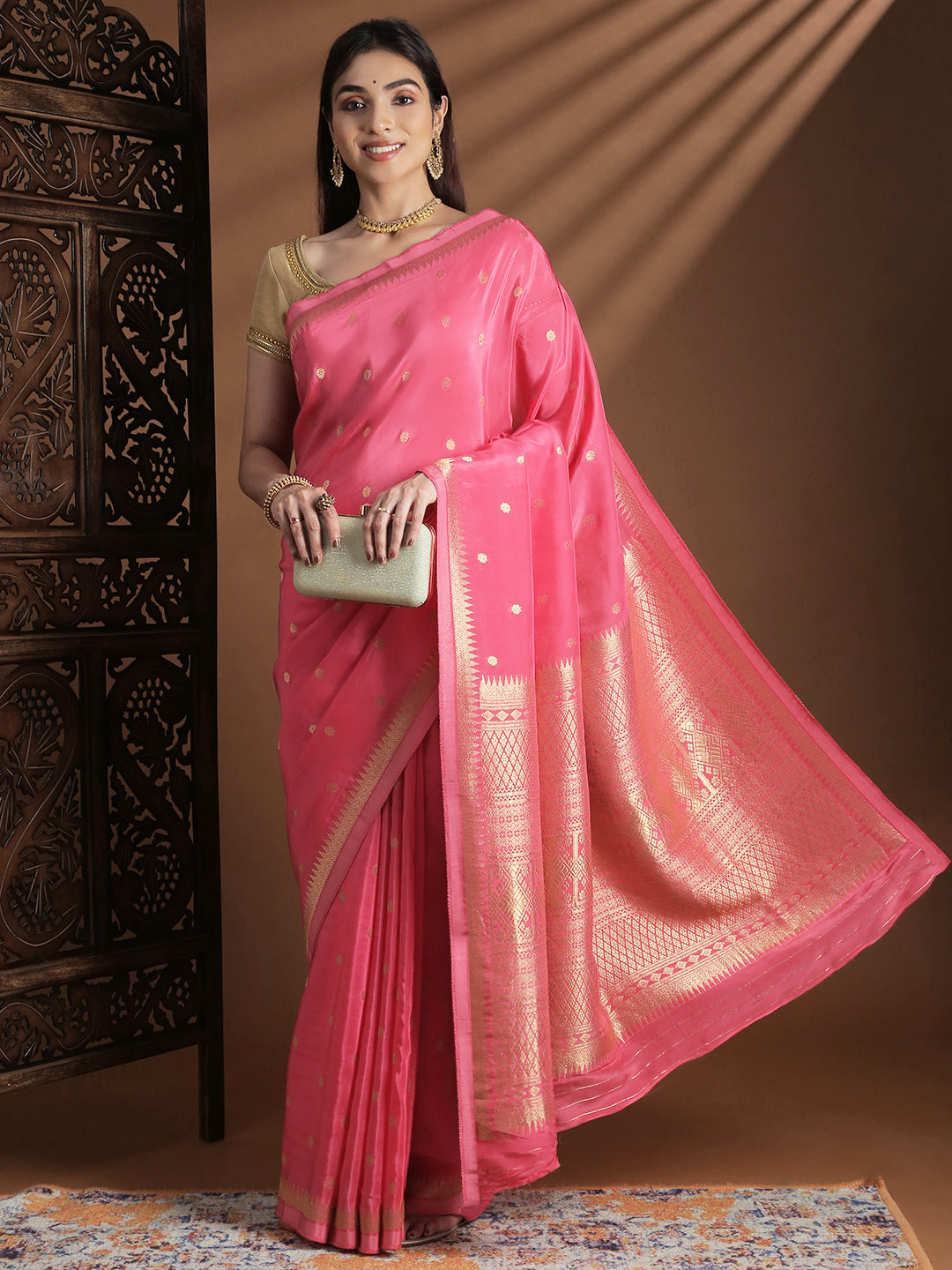 Women Semi Mysore Silk Saree Pink SS403