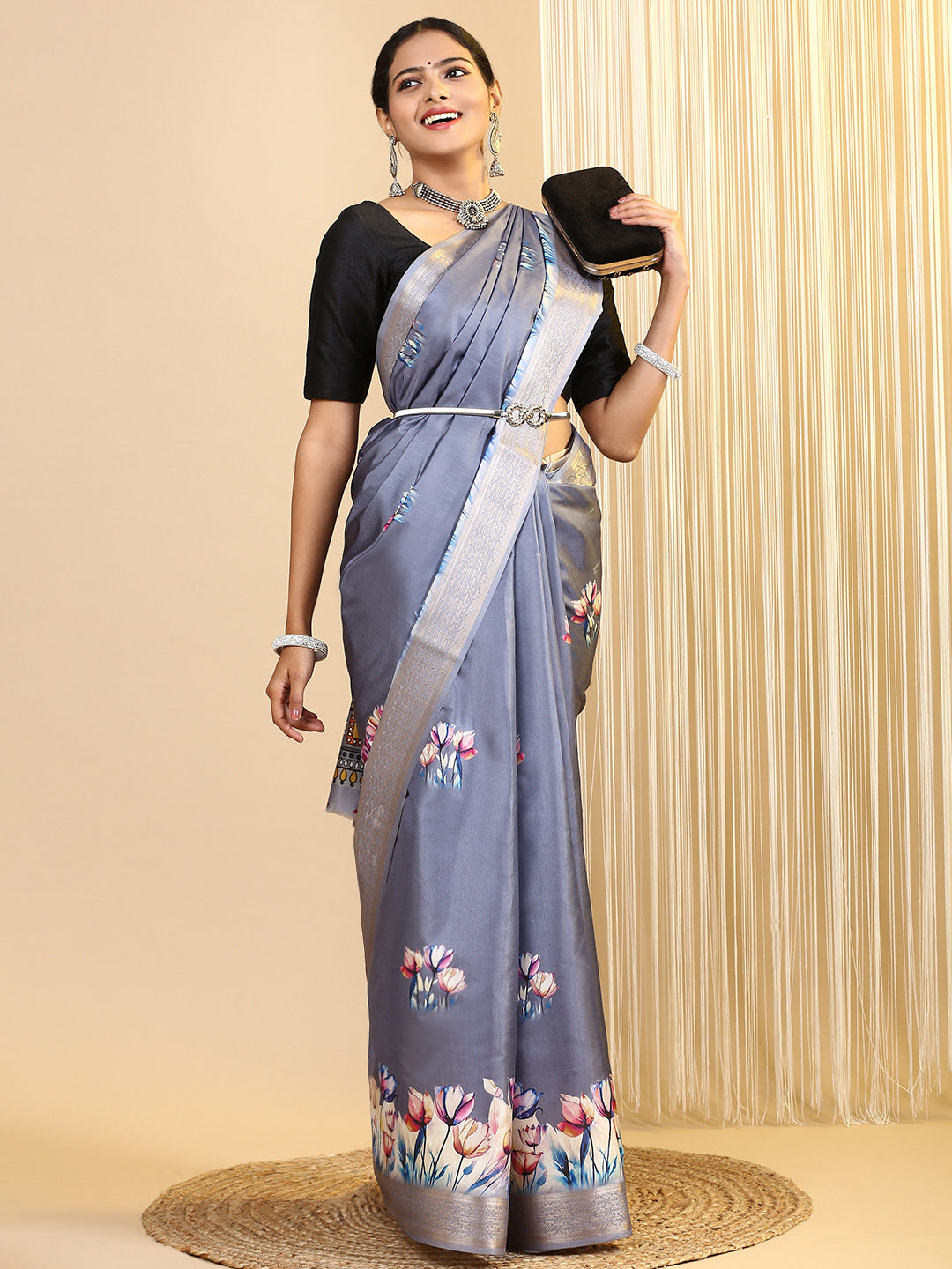 Women Semi Silk Saree Grey SS269