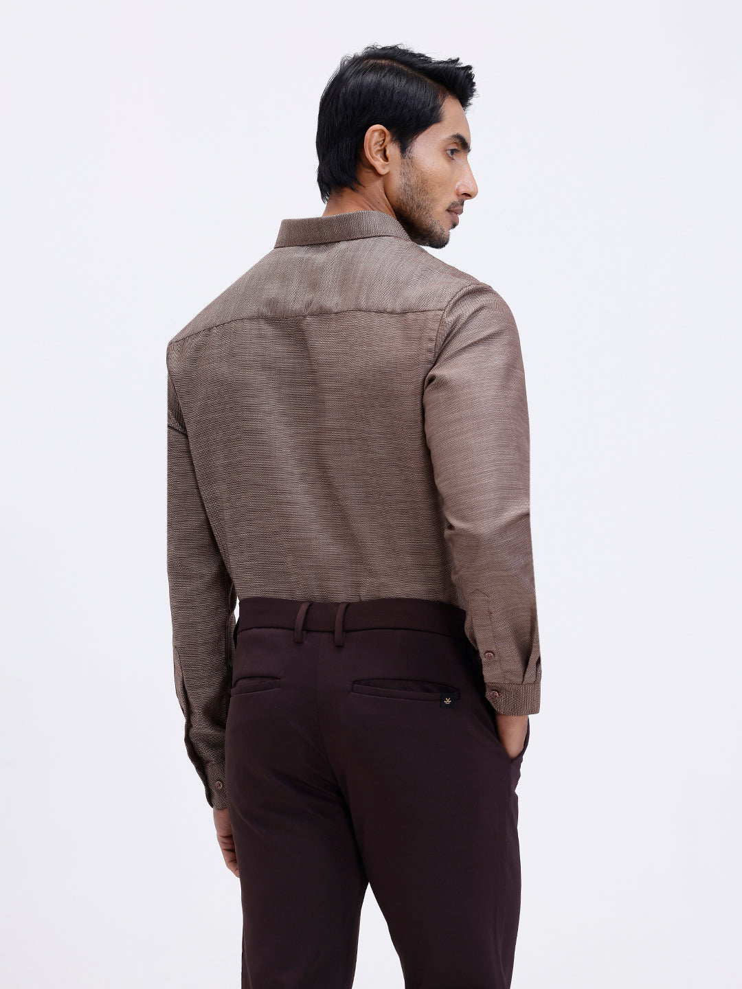 Men Cotton Rich Full Sleeve Shirt Brown Dobby T59 AIT4