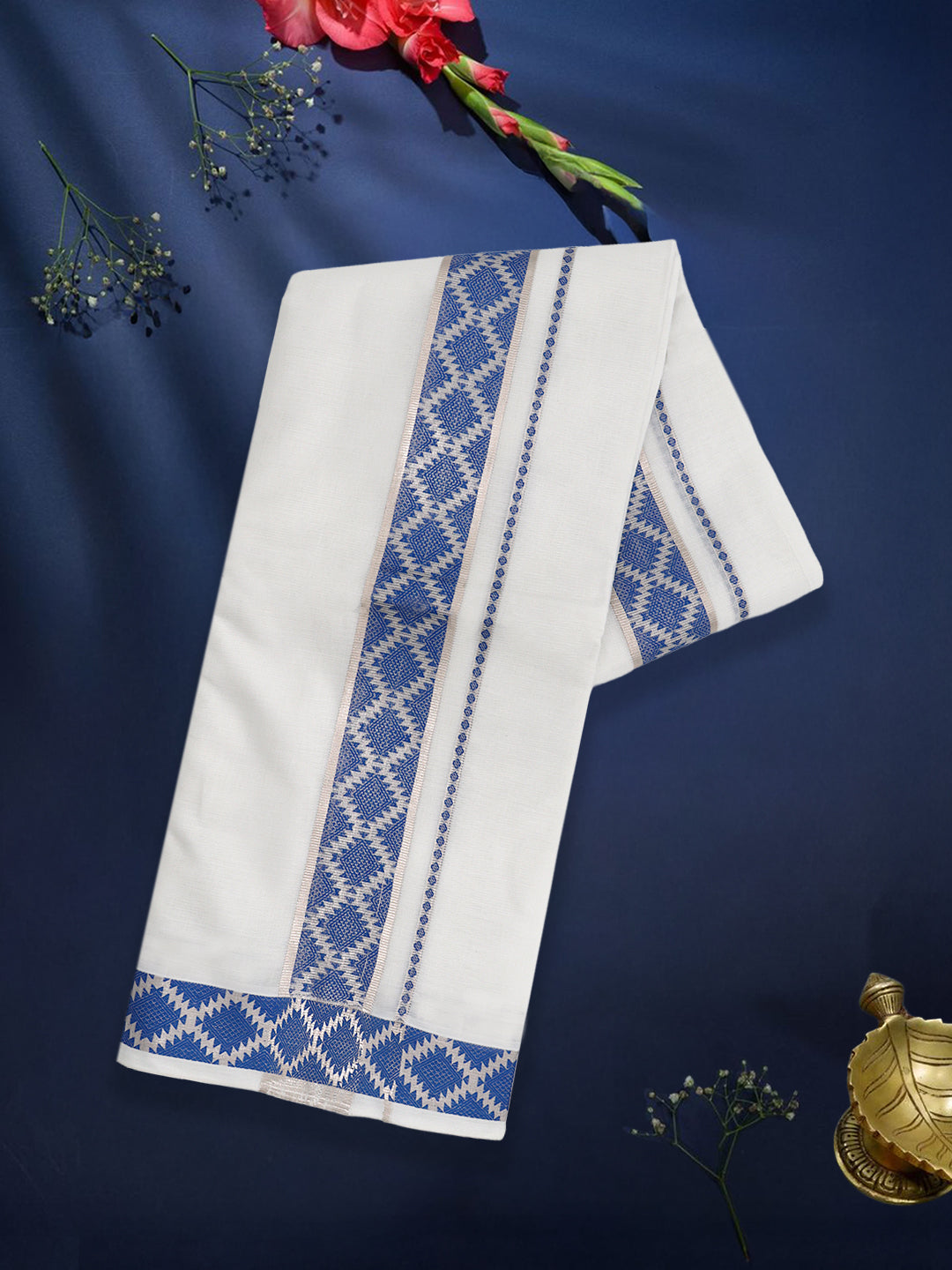 Men Premium Cotton Double Layer White Dhoti with Fancy Jari Border LC28