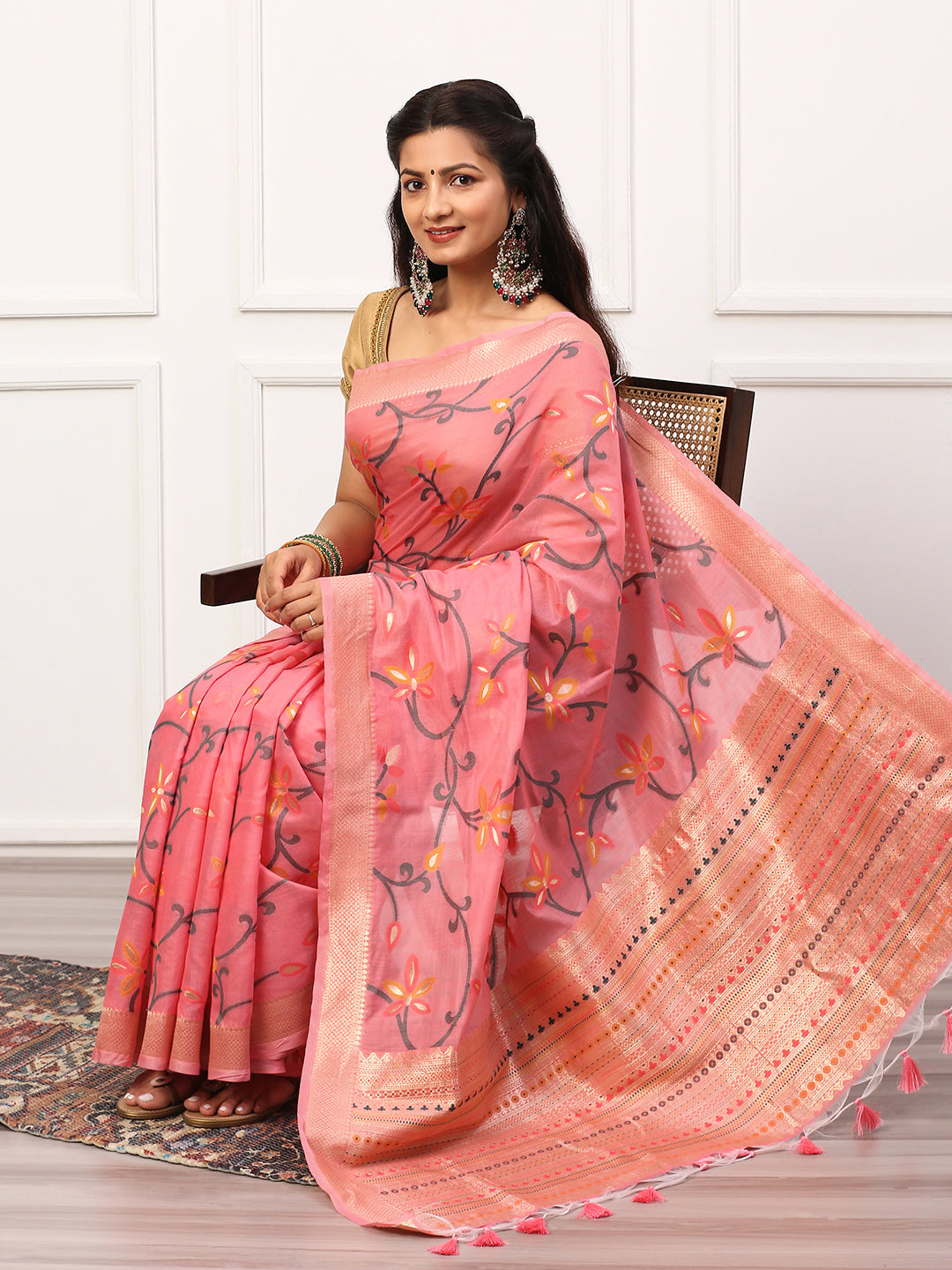 Womens Semi Silk Saree Pink SS240