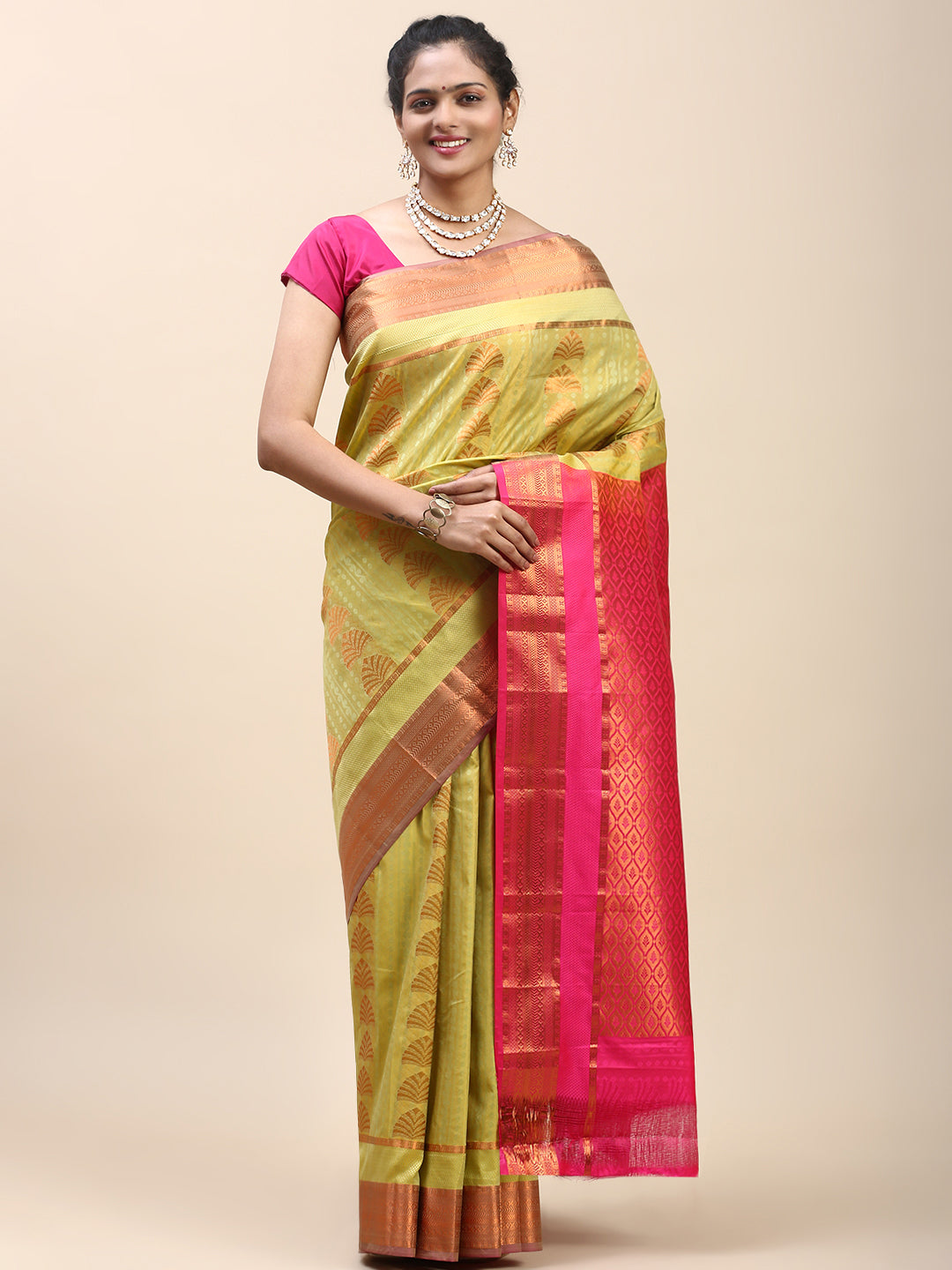 Women Semi Silk Saree Green SS307