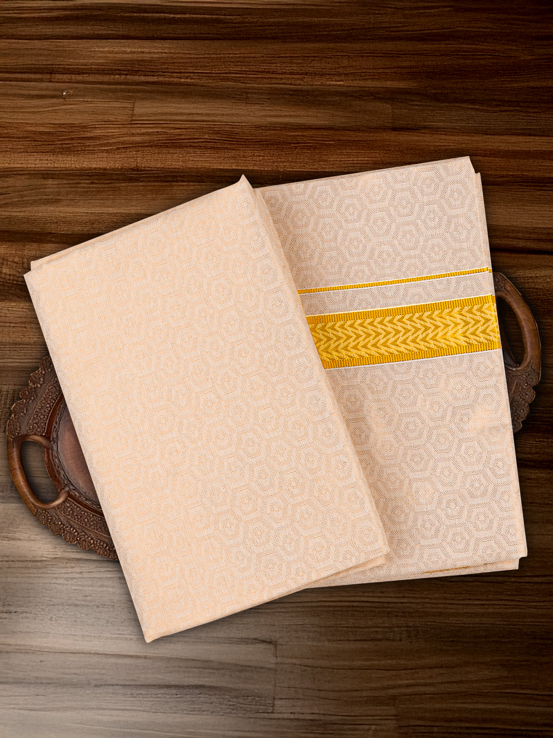 Men Gold Tissue Jacquard Shirting & Dhoti Set Celebrity Elegant CEG02
