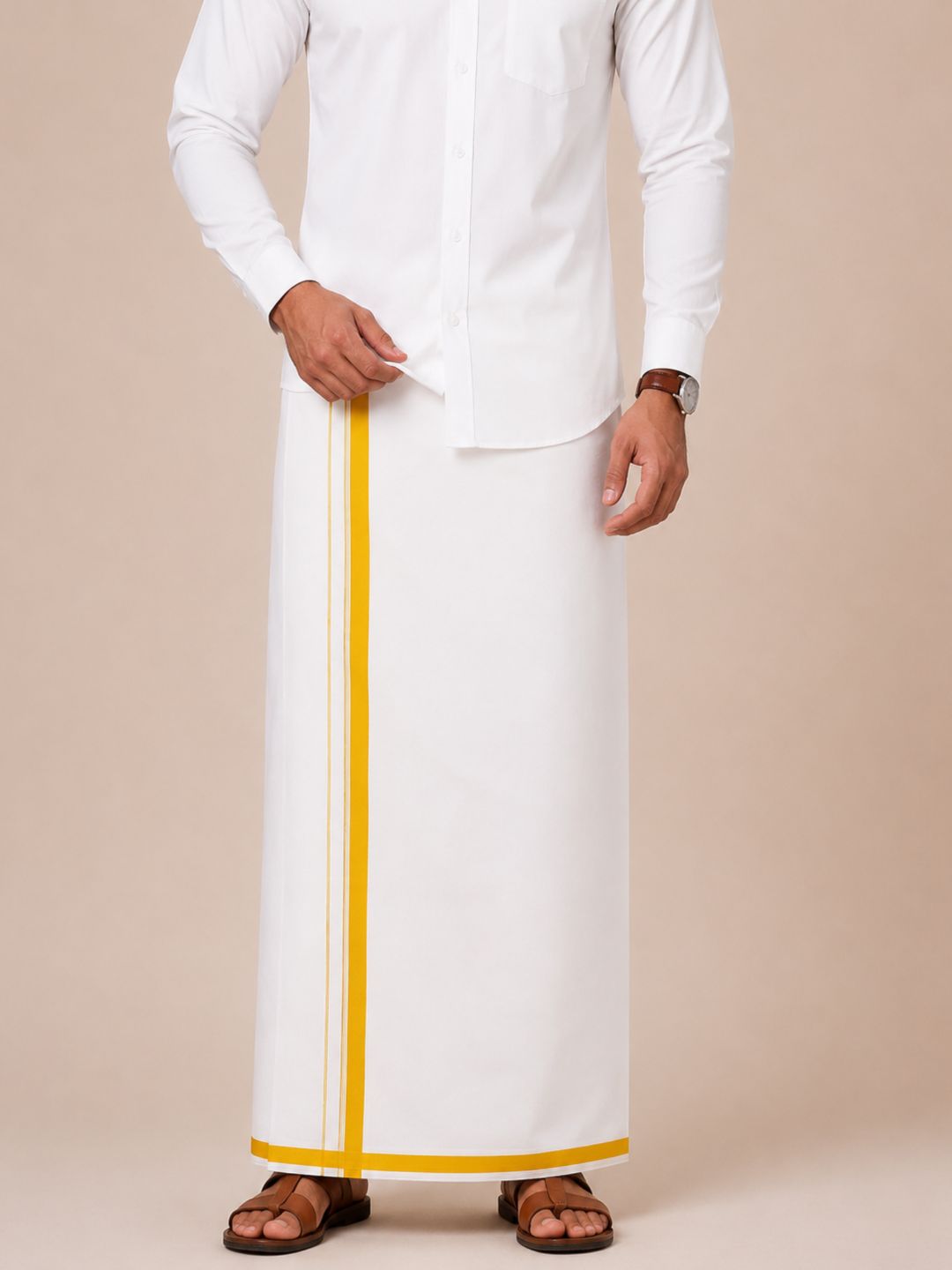 Men 100% Cotton Single Layer Small Border Dhoti Grand Rich GR02