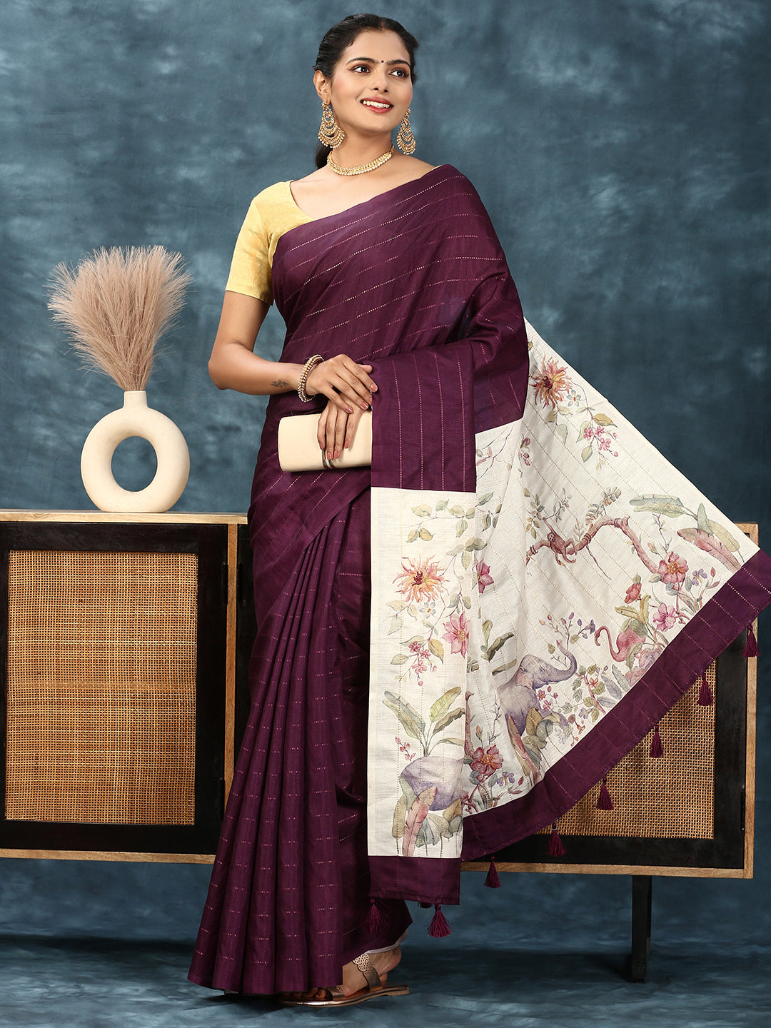 Womens Semi Tussar Saree Maroon ST164