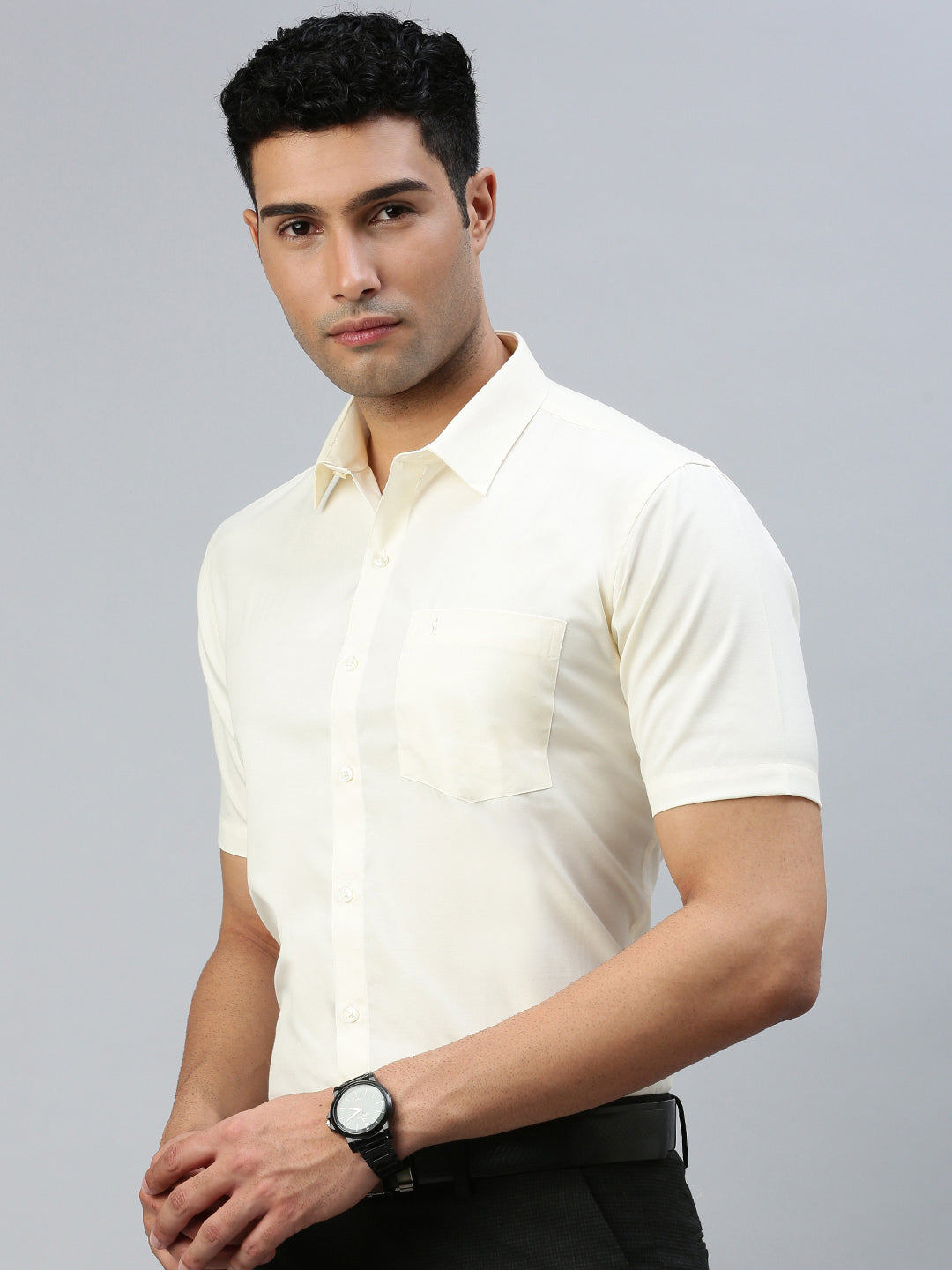 Men Cotton Cream Shirt - Kalyan Cotton