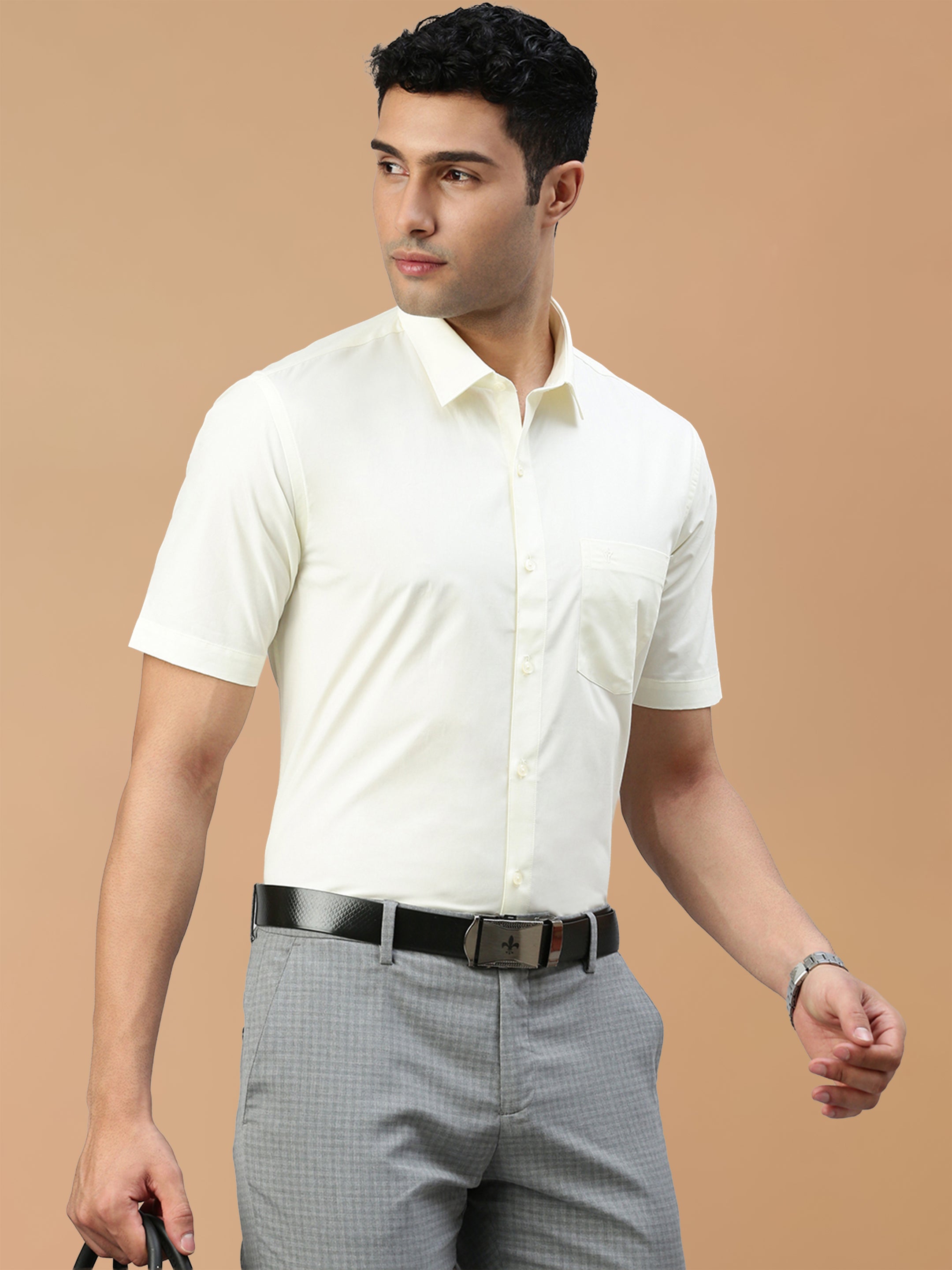 100% Cotton Cream Regular Fit Shirt Sammantham