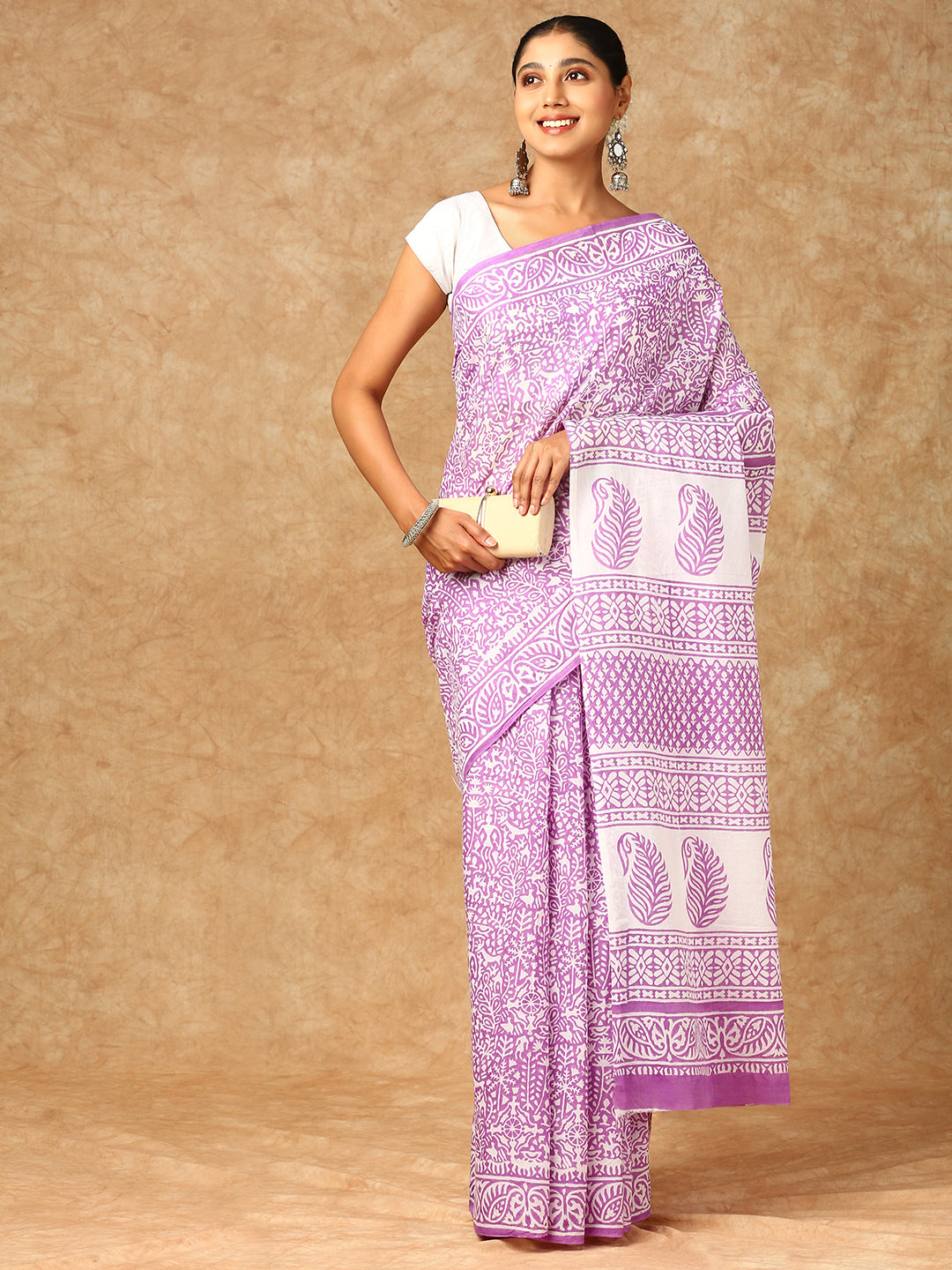 Women Premium Cotton Saree Lavender PCS130