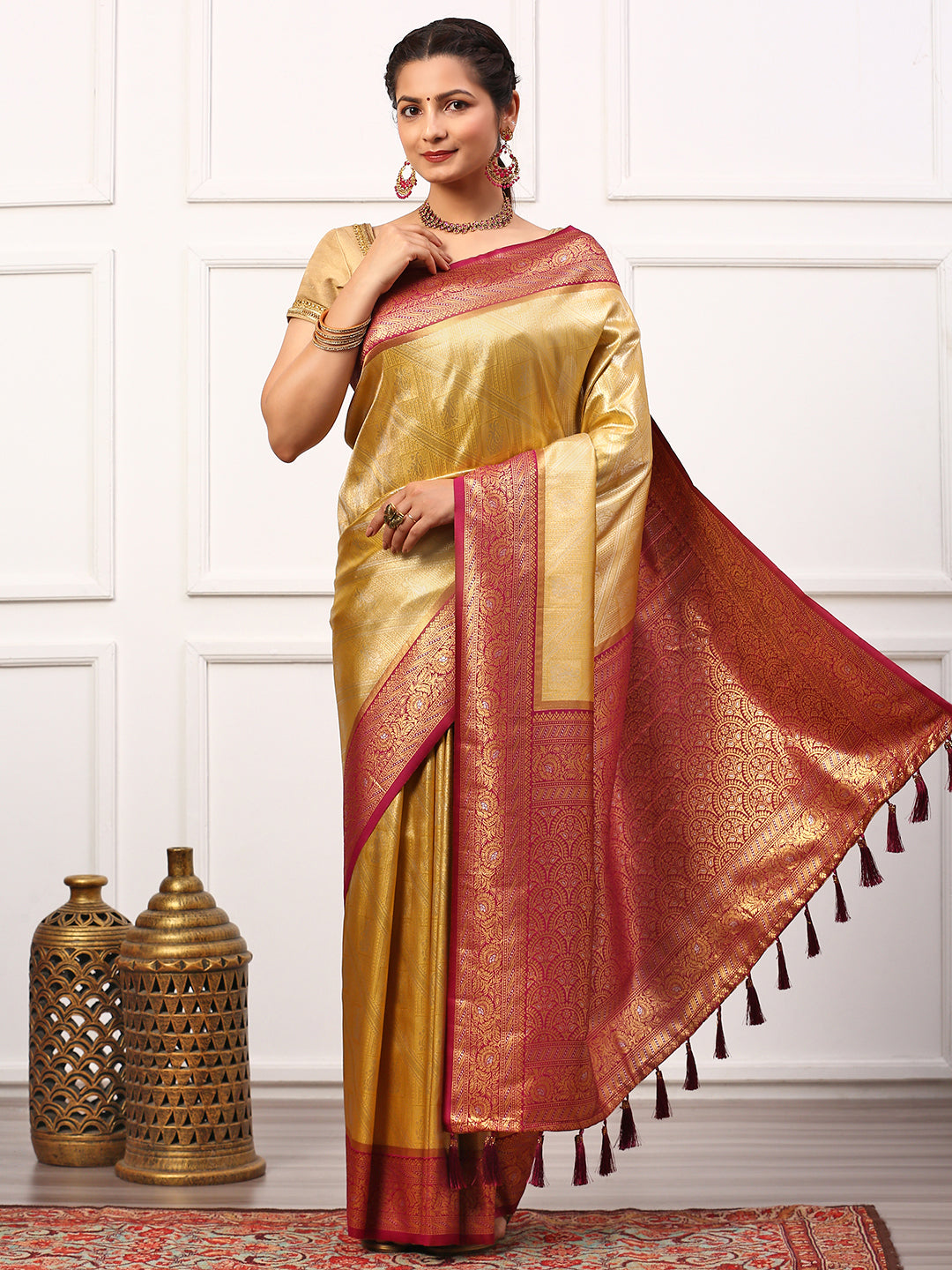 Womens Semi Silk Saree Yellow SS266