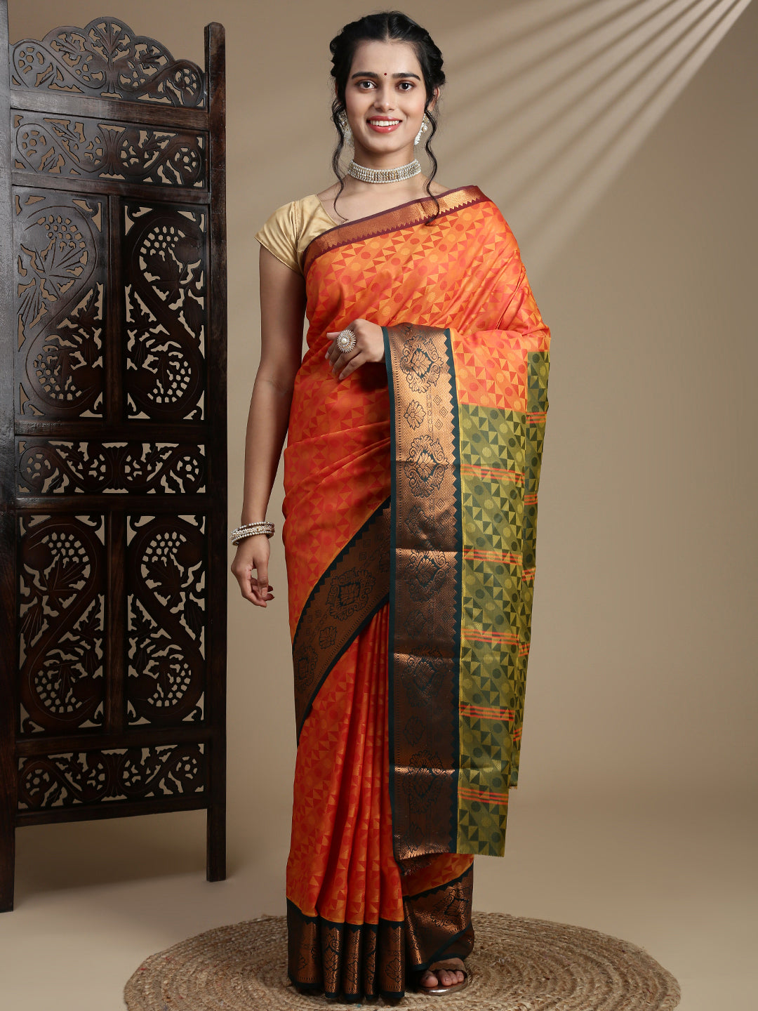 Women Orange Art Silk Saree ASS120