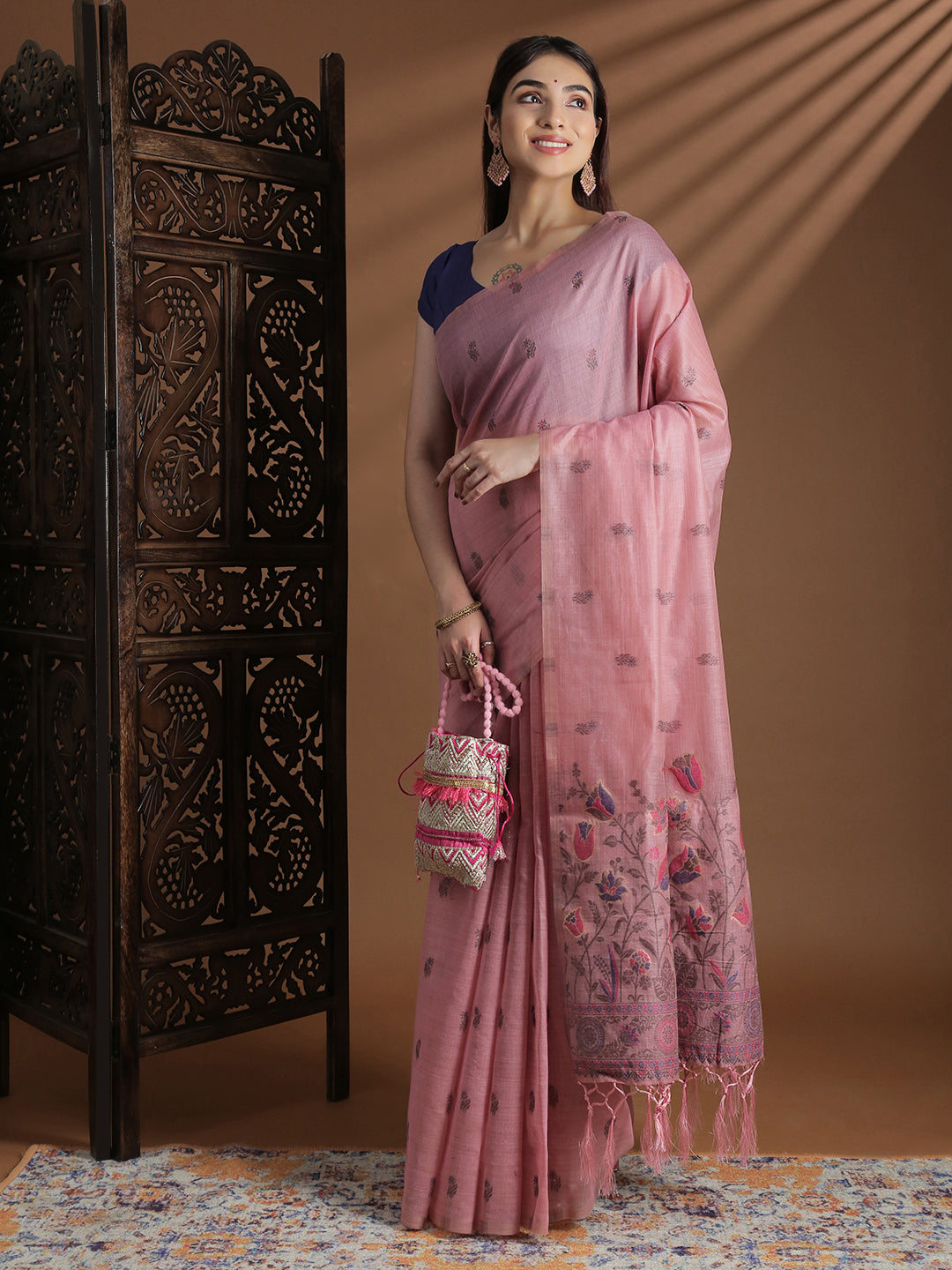 Women Pink Cotton Weaving Saree PCS253