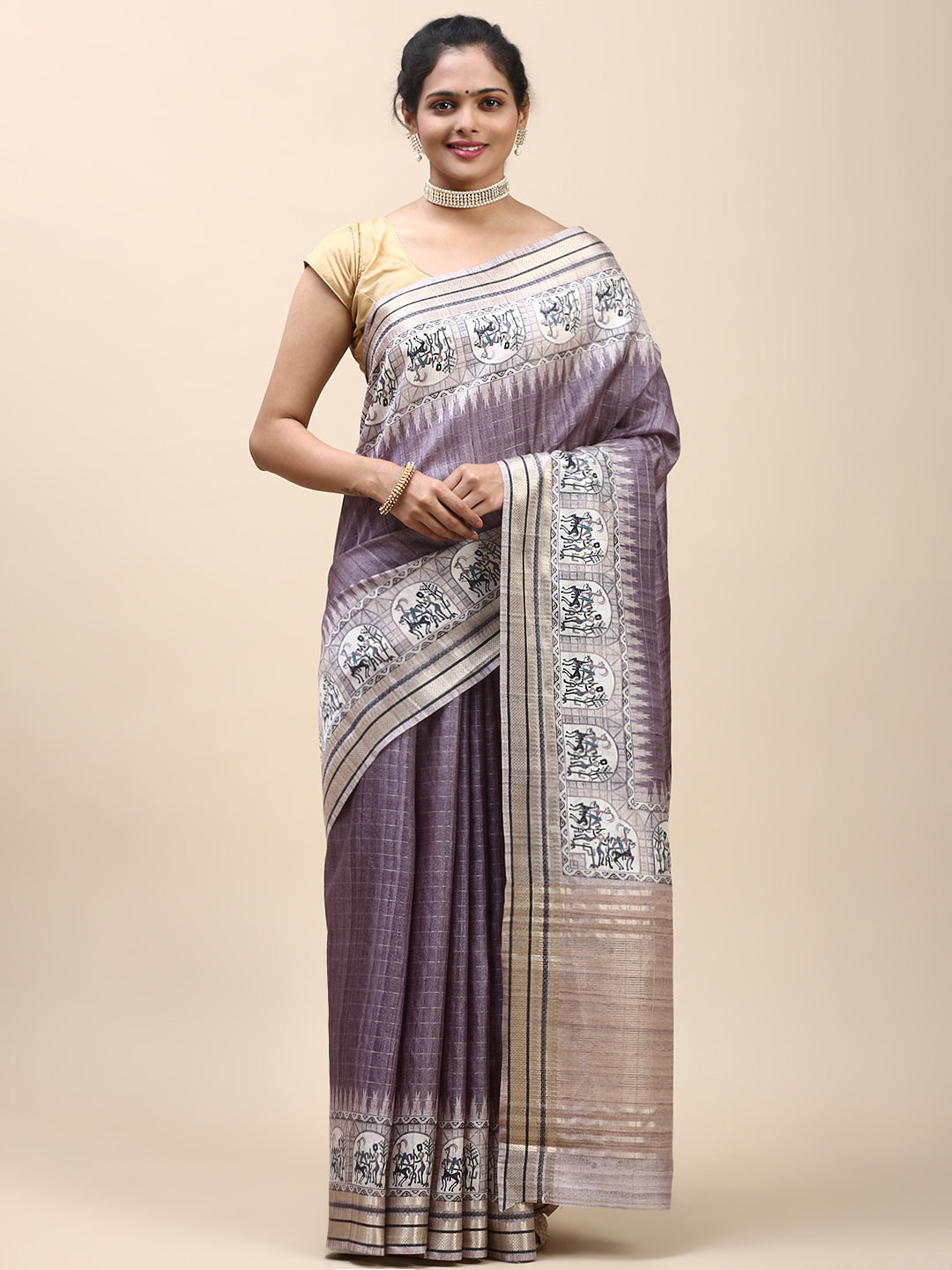 Women Semi Tussar Saree Purple ST196