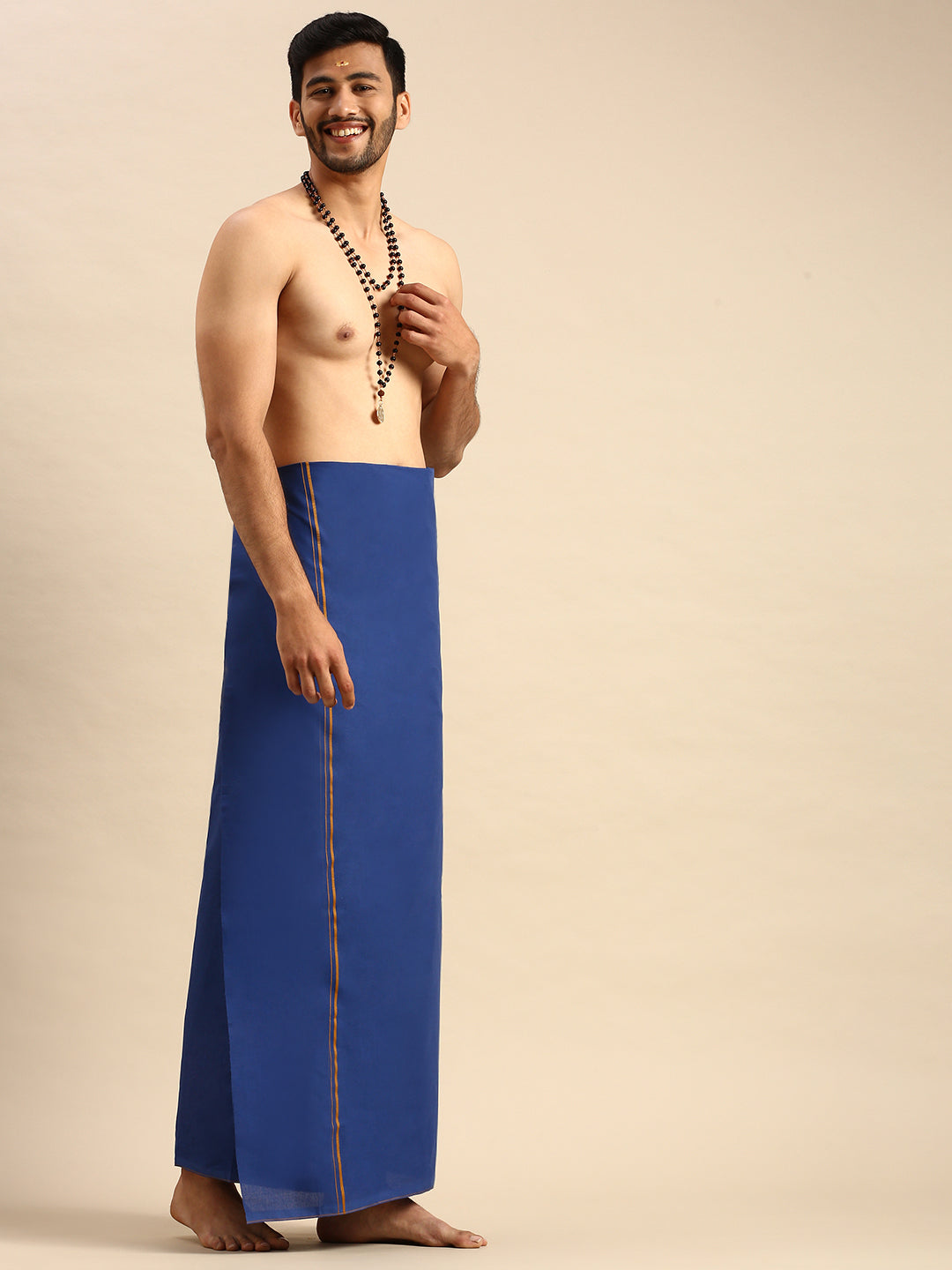 Mens Devotional Dhoti With Small Border Sudhan Blue