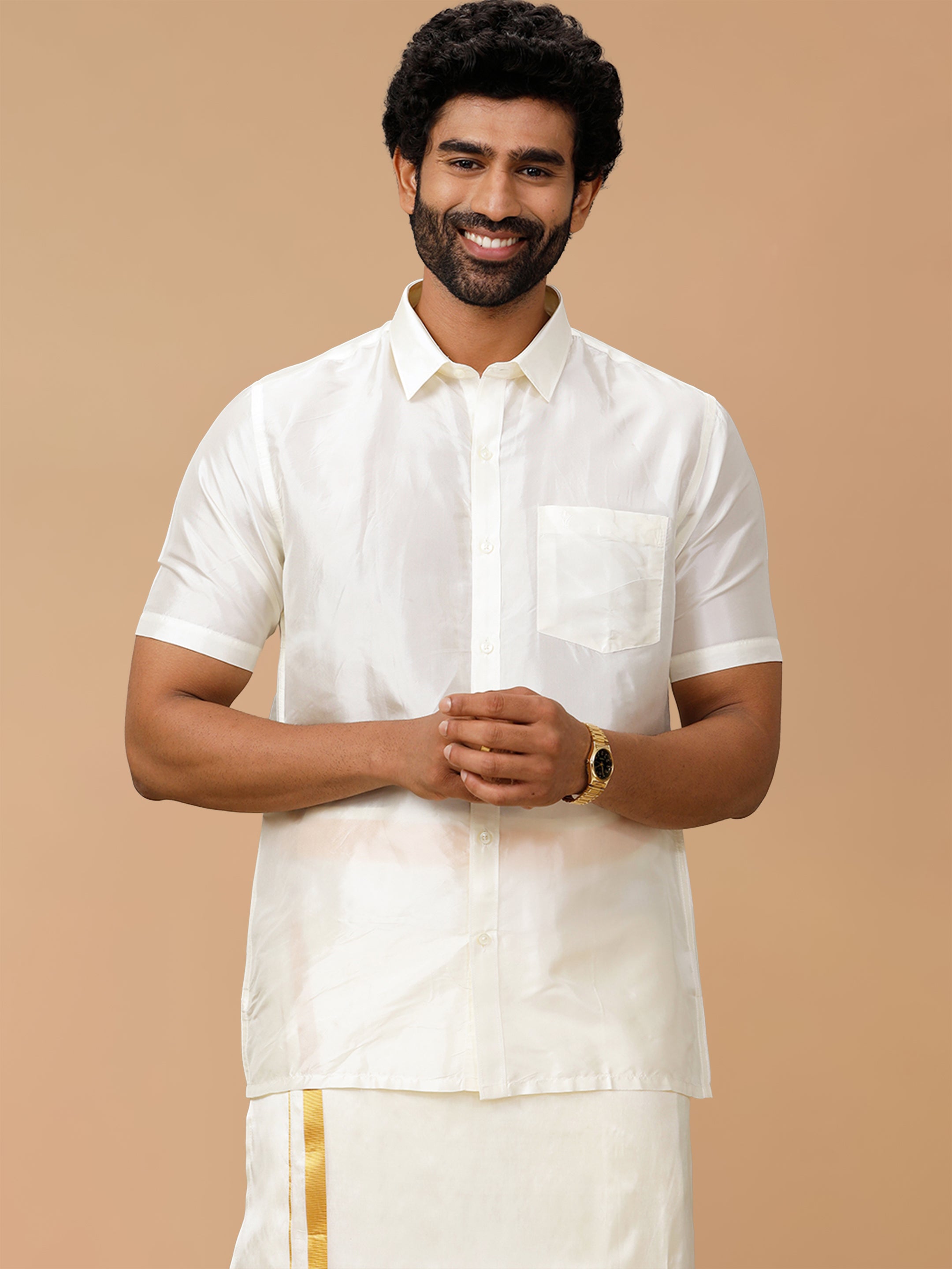 Silk Feel Cream Regular Fit Shirt