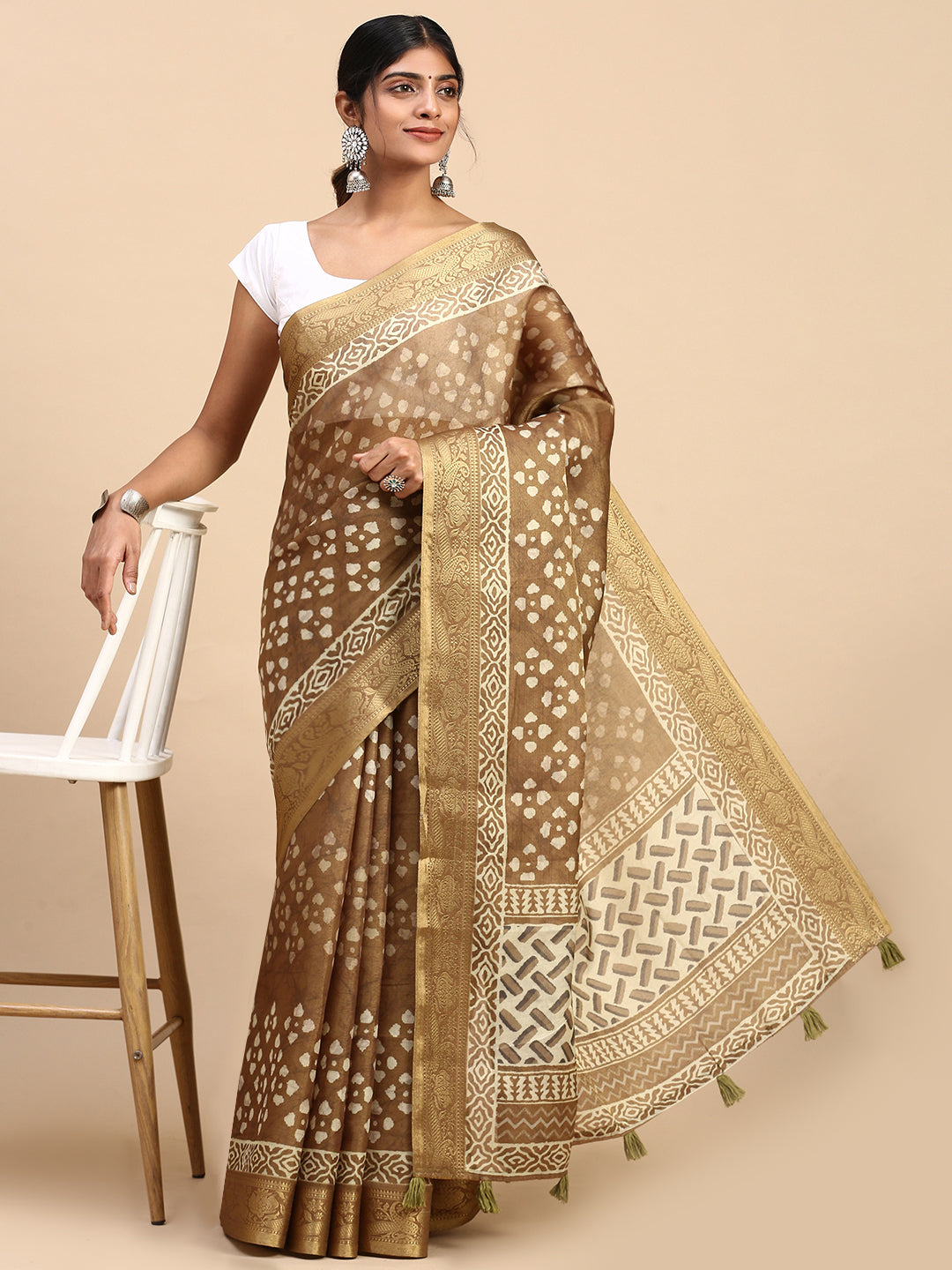 Women Semi Silk Tissue Weaving Saree Olive Green SS285