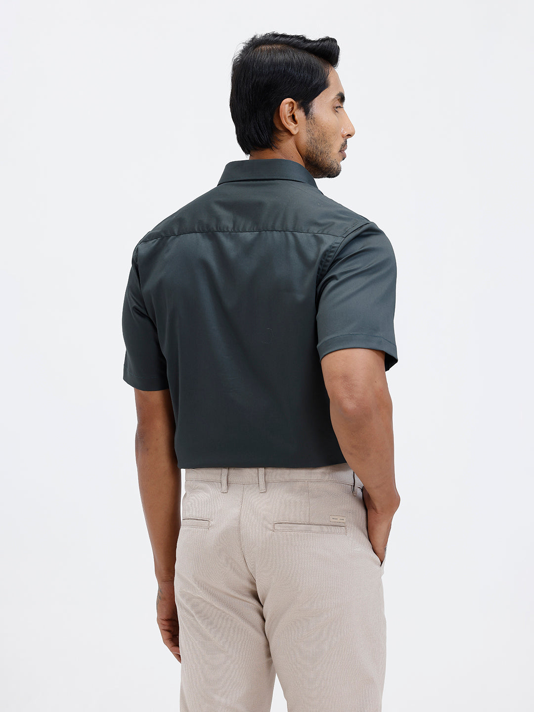 Men Cotton Blend Shirt Dark Green T53 ACT2