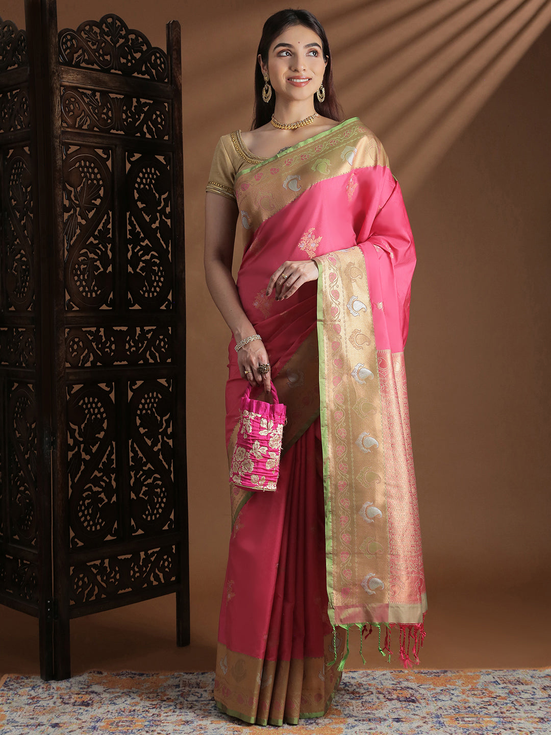 Women Soft Silk Saree Pink SS413