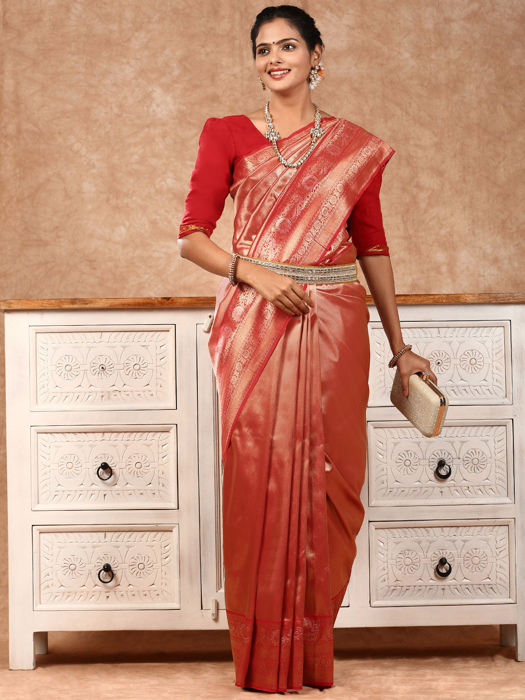 Women Semi Silk Saree Red SS191