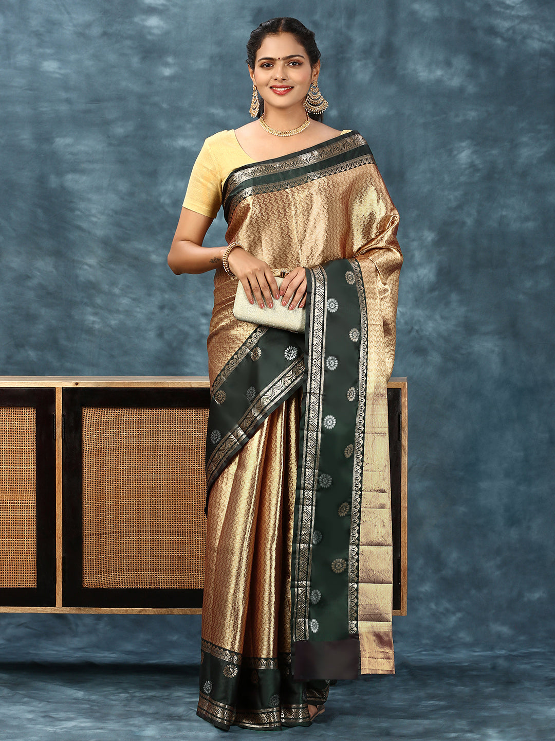 Women Semi Silk Tissue Weaving Saree Gold SS220