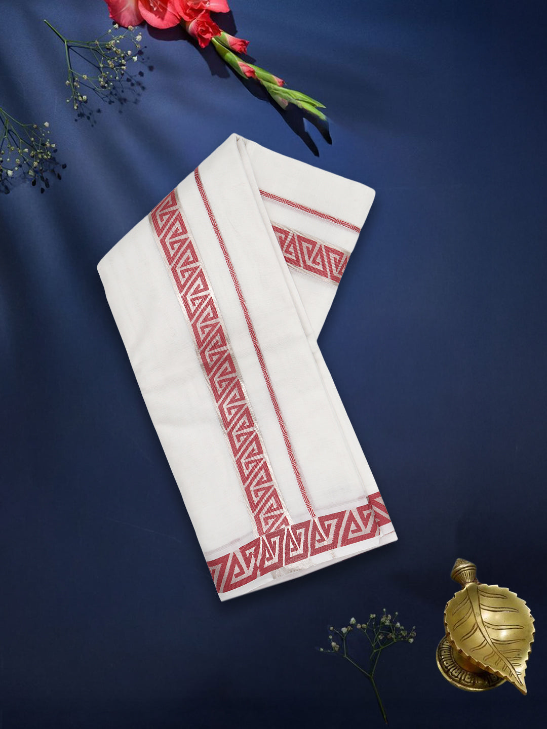 Men Premium Cotton Double Layer White Dhoti with Fancy Border Luxury Club LC25