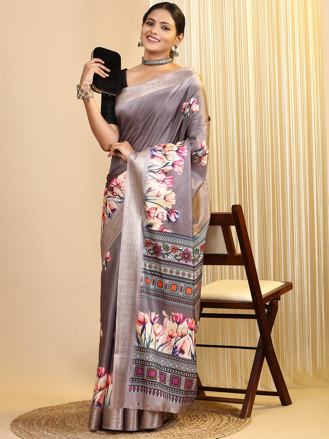 Women Semi Silk Saree Brown SS270