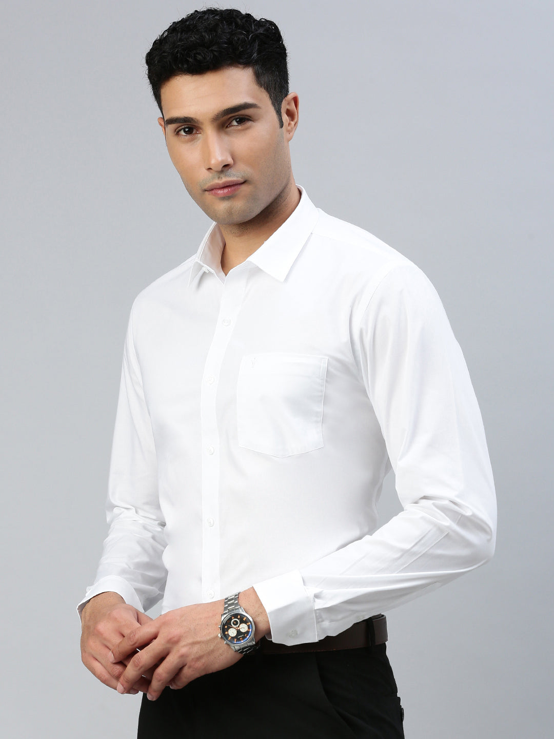 Men 100% Cotton White Shirt RR Image