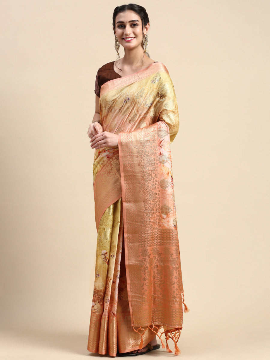 Womens Semi Cotton Striped Design Multi Colour Saree with Tussle SCS37