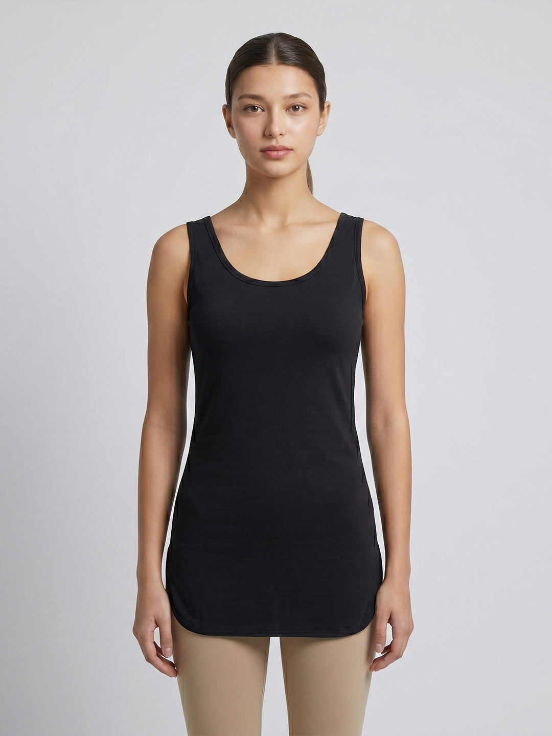 Women 100% Combed Cotton Black Long Camisole with Side Slit – Flora ( Pack of 2)