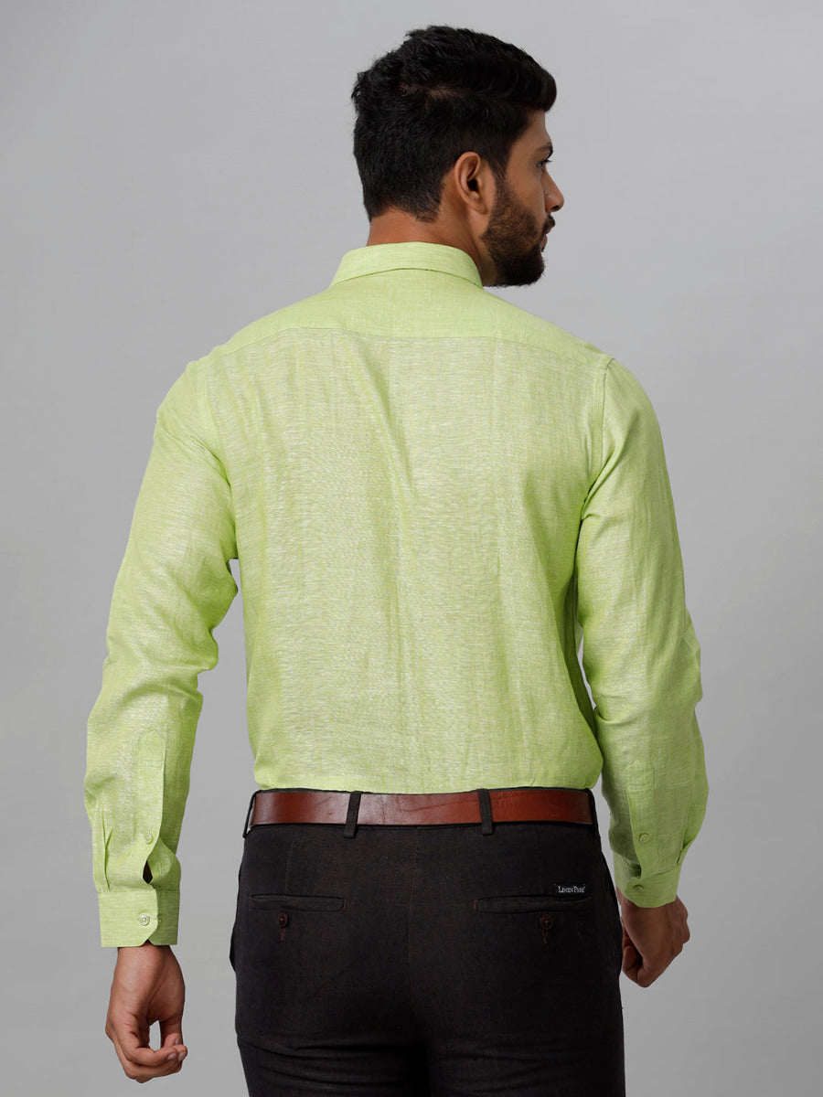 Mens Pure Linen Lime Green Smart Fit Full Sleeves Shirt-Back view