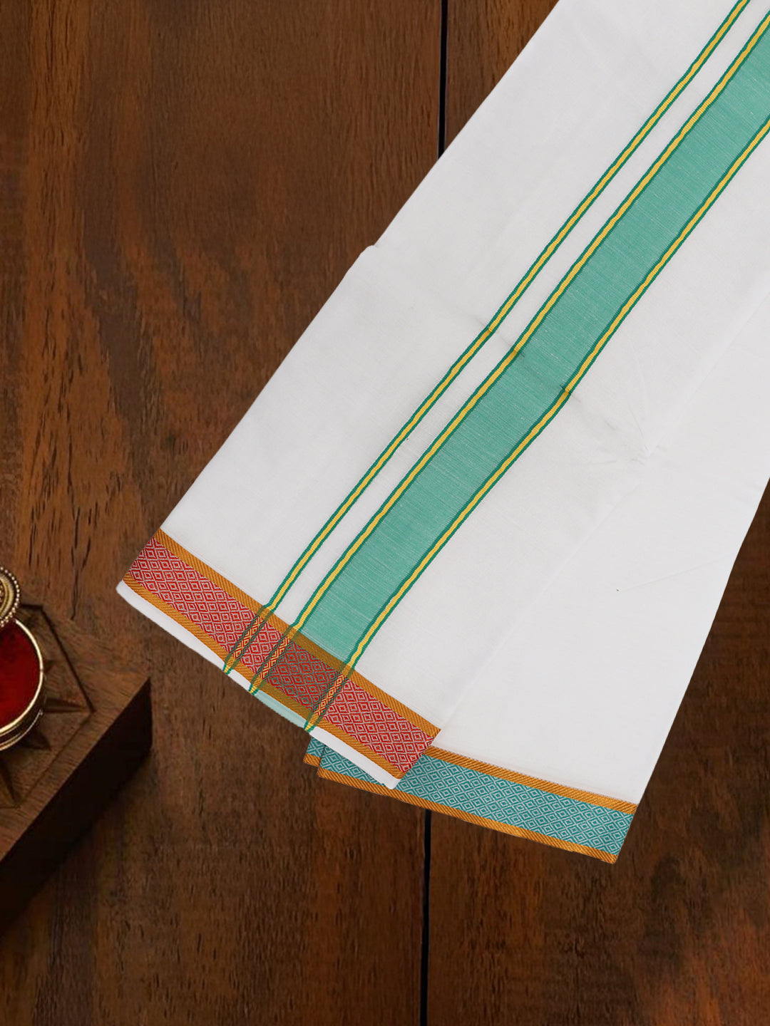 Men Cotton Green Fancy Border Panchakacham with Angavasthram Keerthisena (9+5) KS01