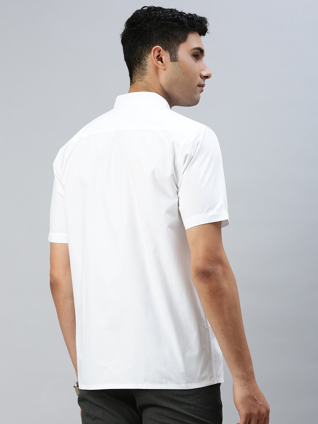 Men Grand Look 100% Cotton Chinese Collar White Shirt