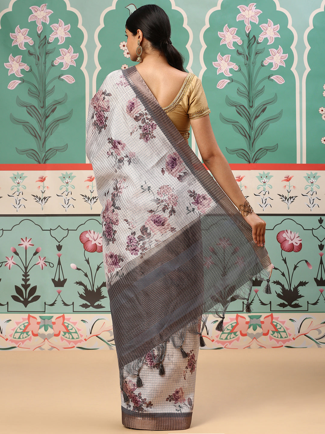 Womens Semi Tussar Saree Grey ST138