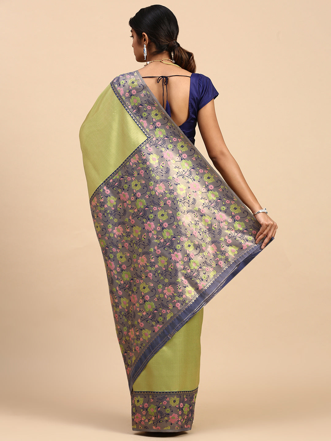 Women Semi Silk Tissue Weaving Saree Green SS277