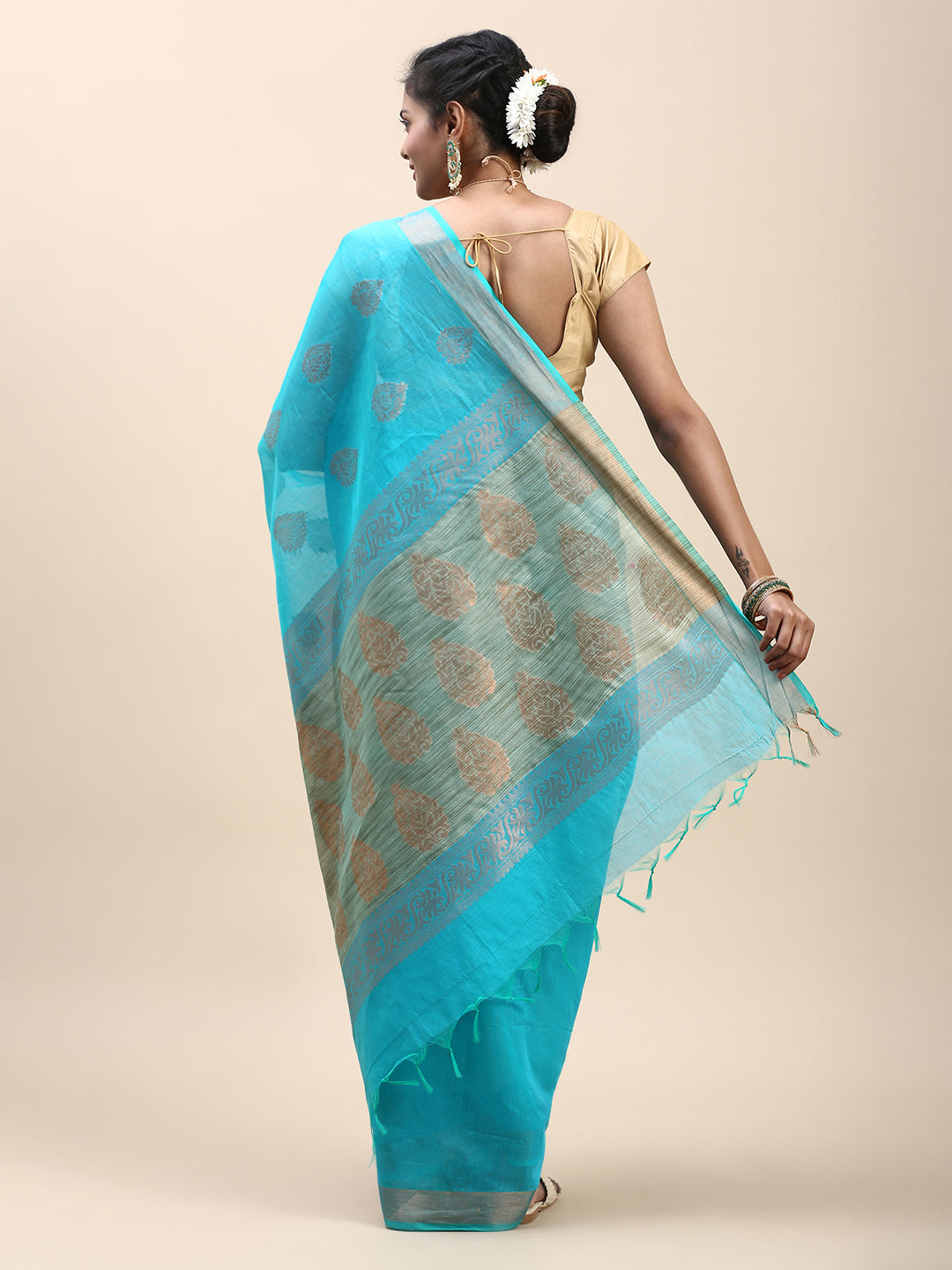 Women Semi Cotton Saree Blue SC28