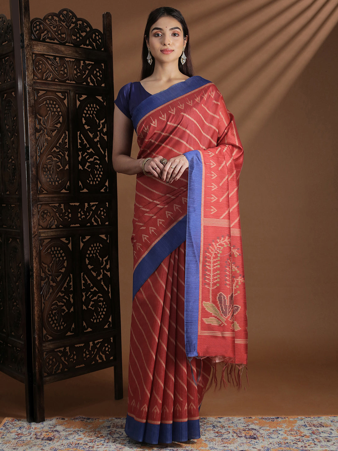 Women Semi Tussar Weaving Red Saree ST321