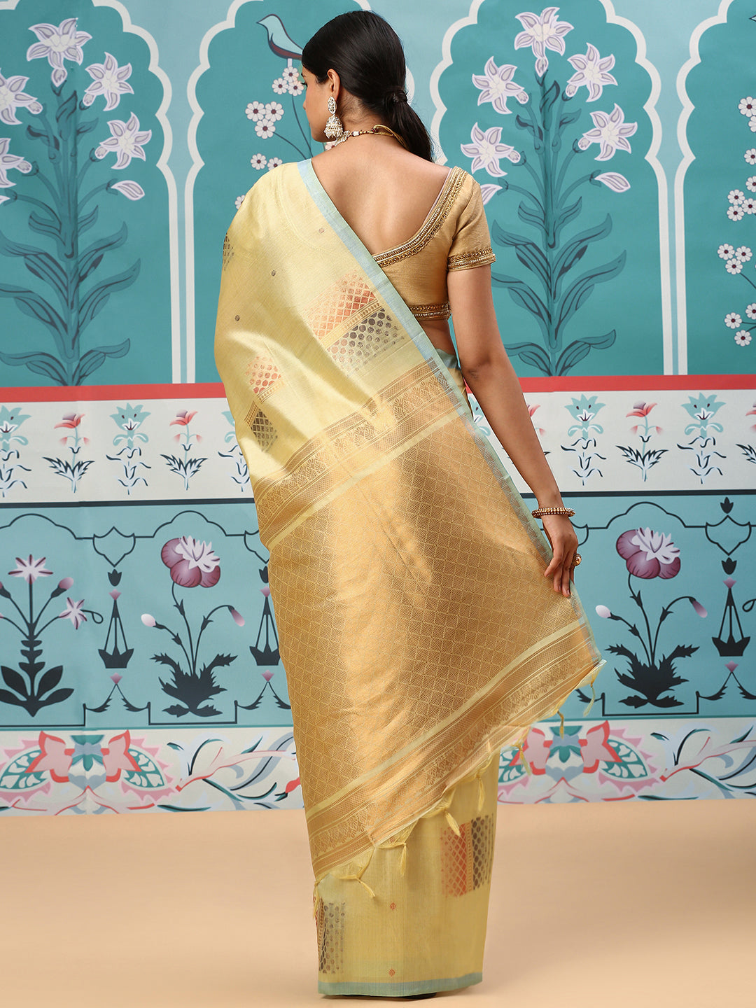 Womens Semi Tussar Weaving Saree Yellow ST131