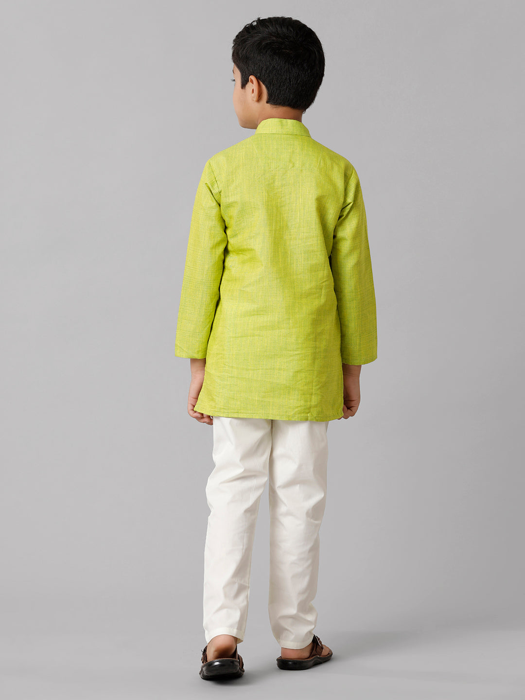 Boys Cotton Full Sleeves Parrot Green Kurta with Cream Pyjama Pant Combo FS2-Back view