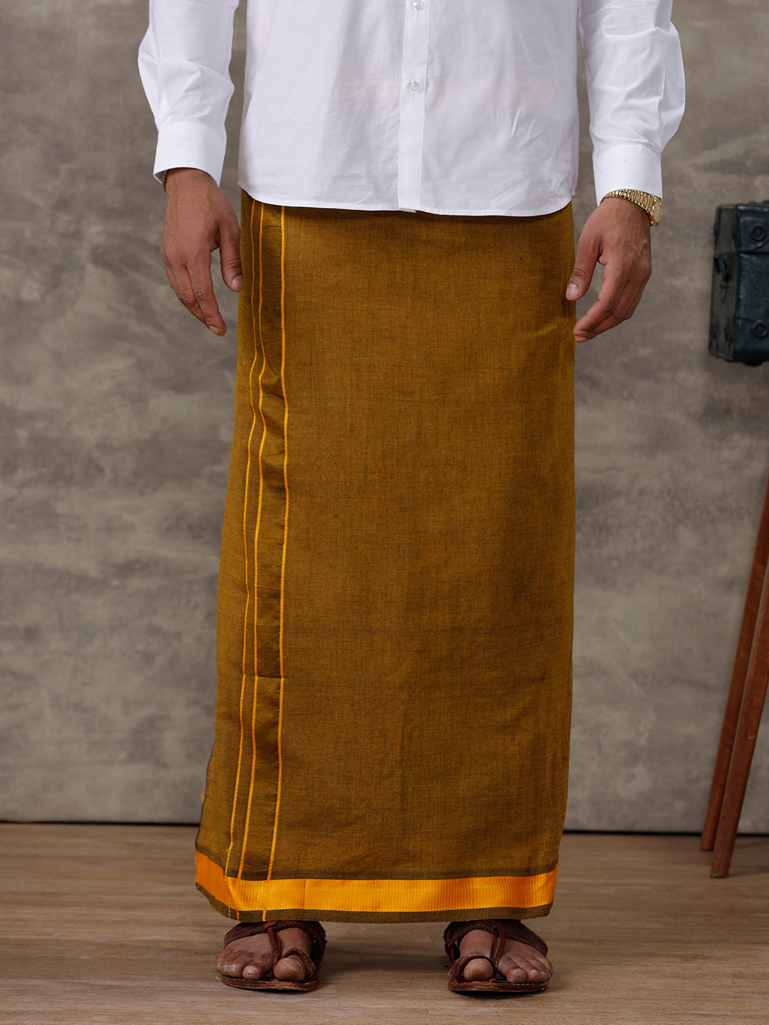 Men Mustard Lungi with Fancy Border Colour Diamond CD05