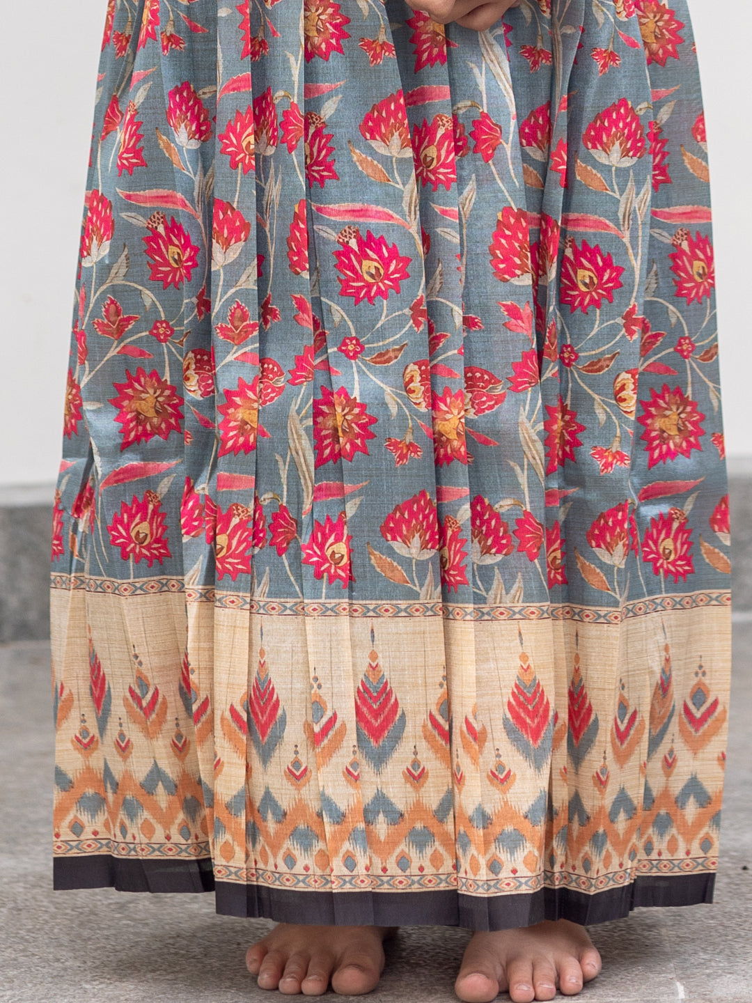 Girls Pattu Pavadai Set Pink & Cadet Blue Traditional Ethnic Wear GPS37