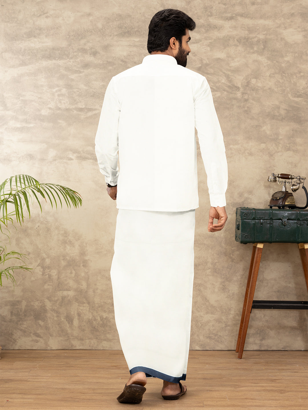Men Kora Cotton Double Layer Dhoti with Fancy Jari Border ESJ07