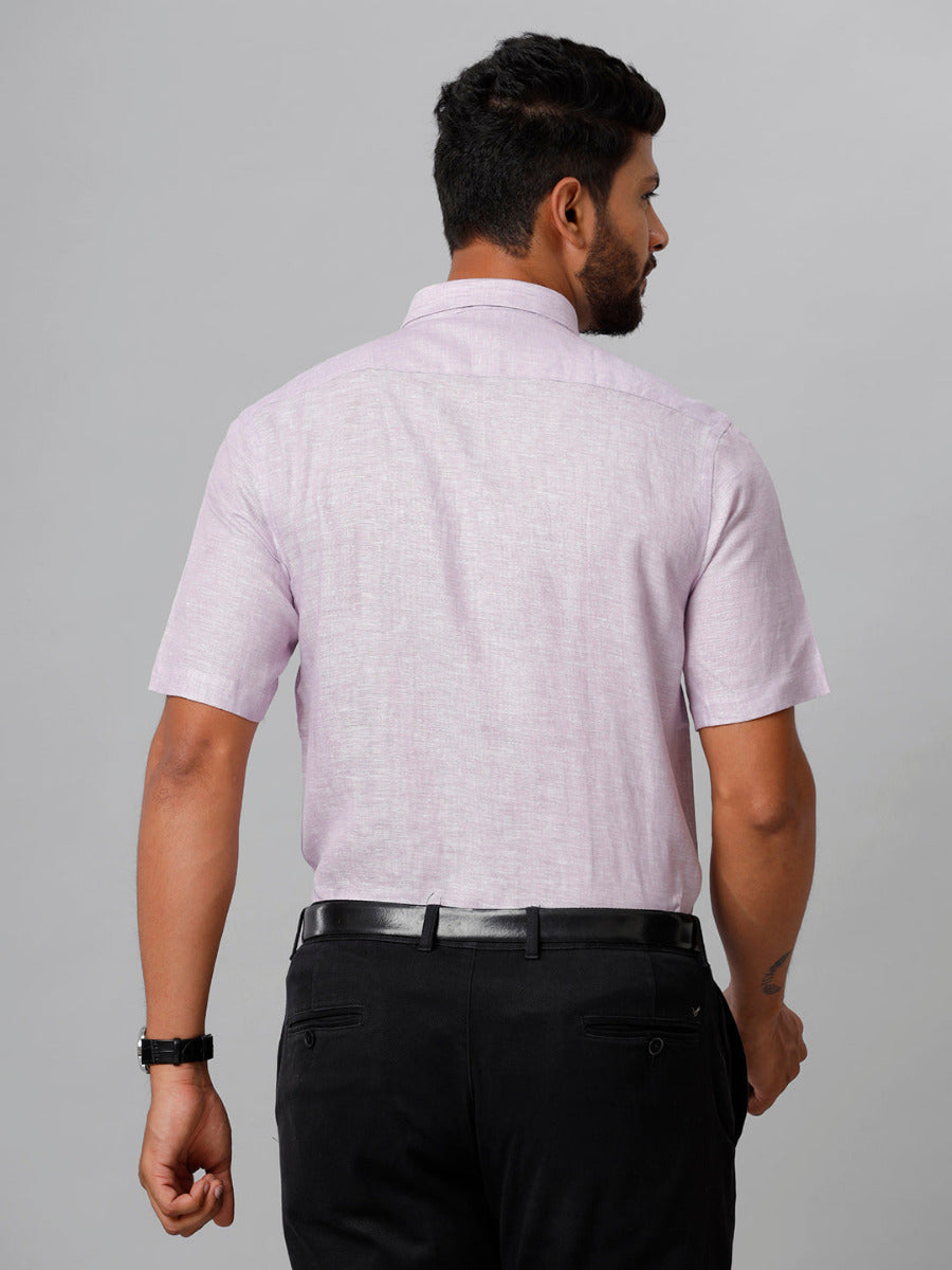 Mens Pure Linen Violet Smart Fit Half Sleeves Shirt-Back view