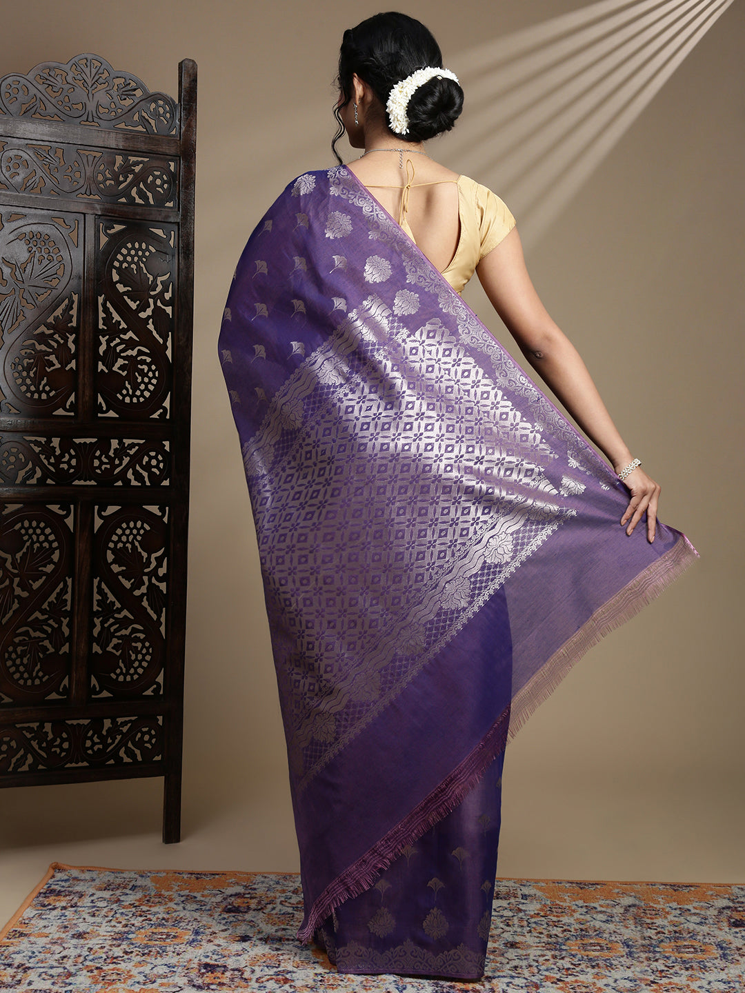 Women Lavender Kora Cotton Saree SK101