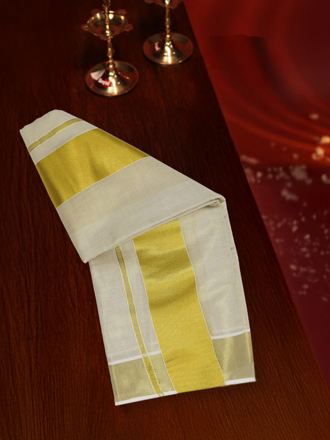 Men Tissue Gold Jari Border Panchakacham with Angavasthram Set (9+5) Gangotri GG01