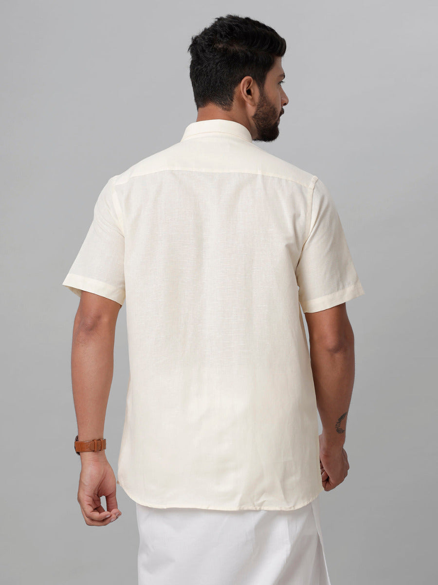 Mens Linen Cotton Formal Cream Half Sleeves Shirt LF12-Back view