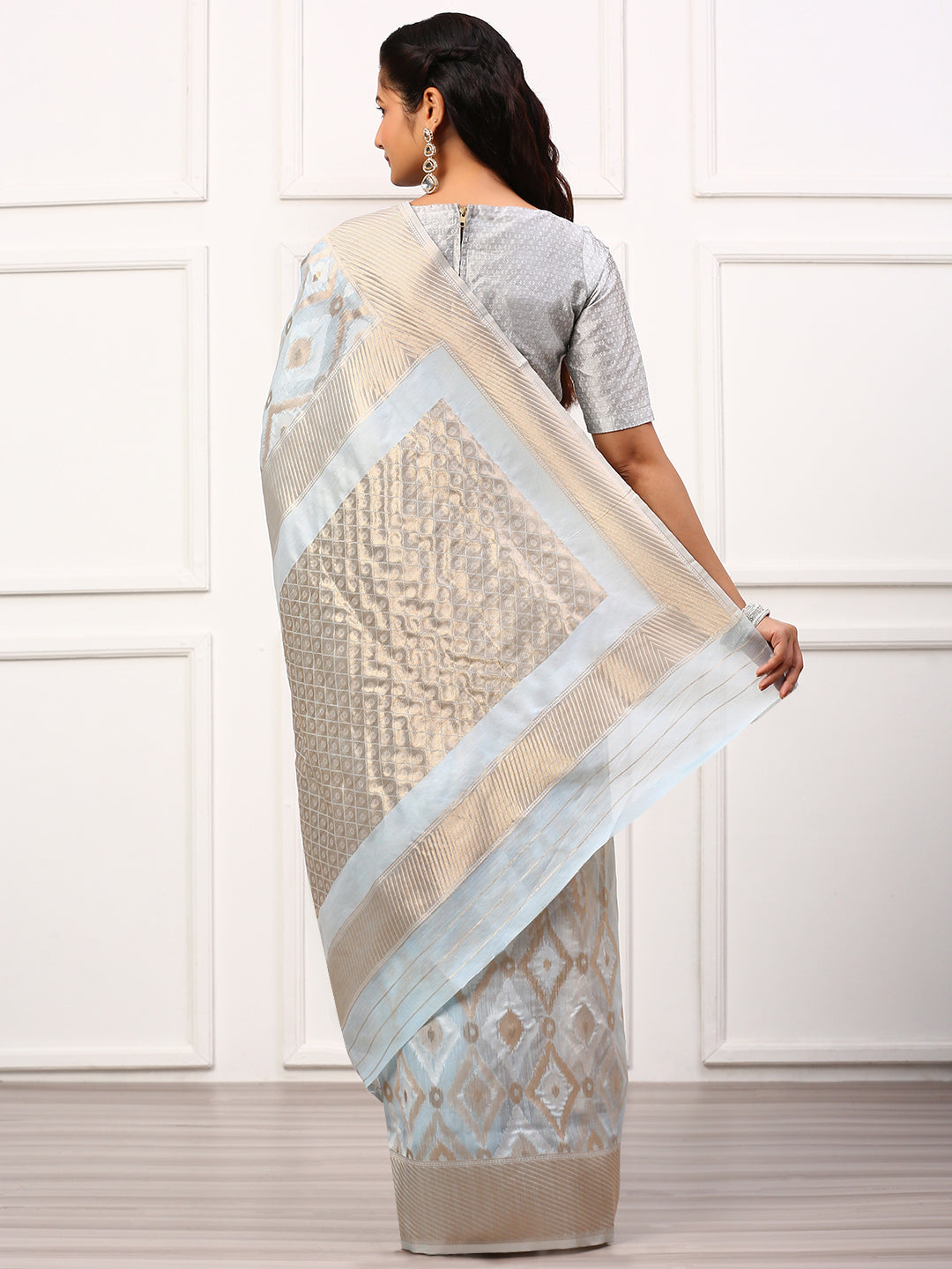 Women Semi Linen Weaving Saree Blue SL145