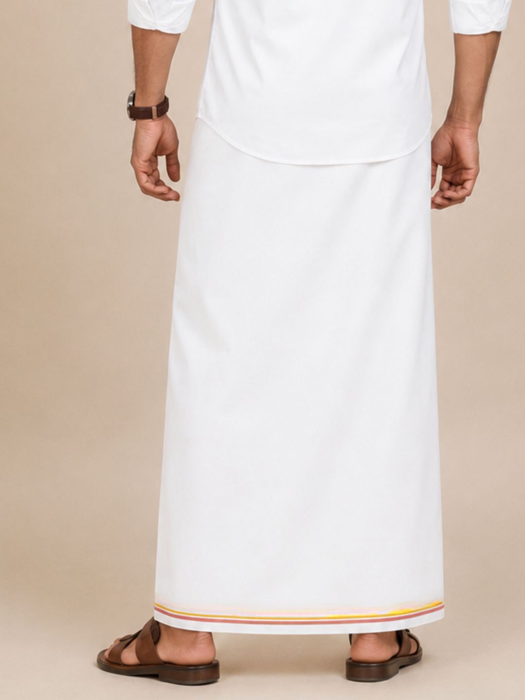 Men 100% Cotton Double Layer White Dhoti with Big Border Property PT01