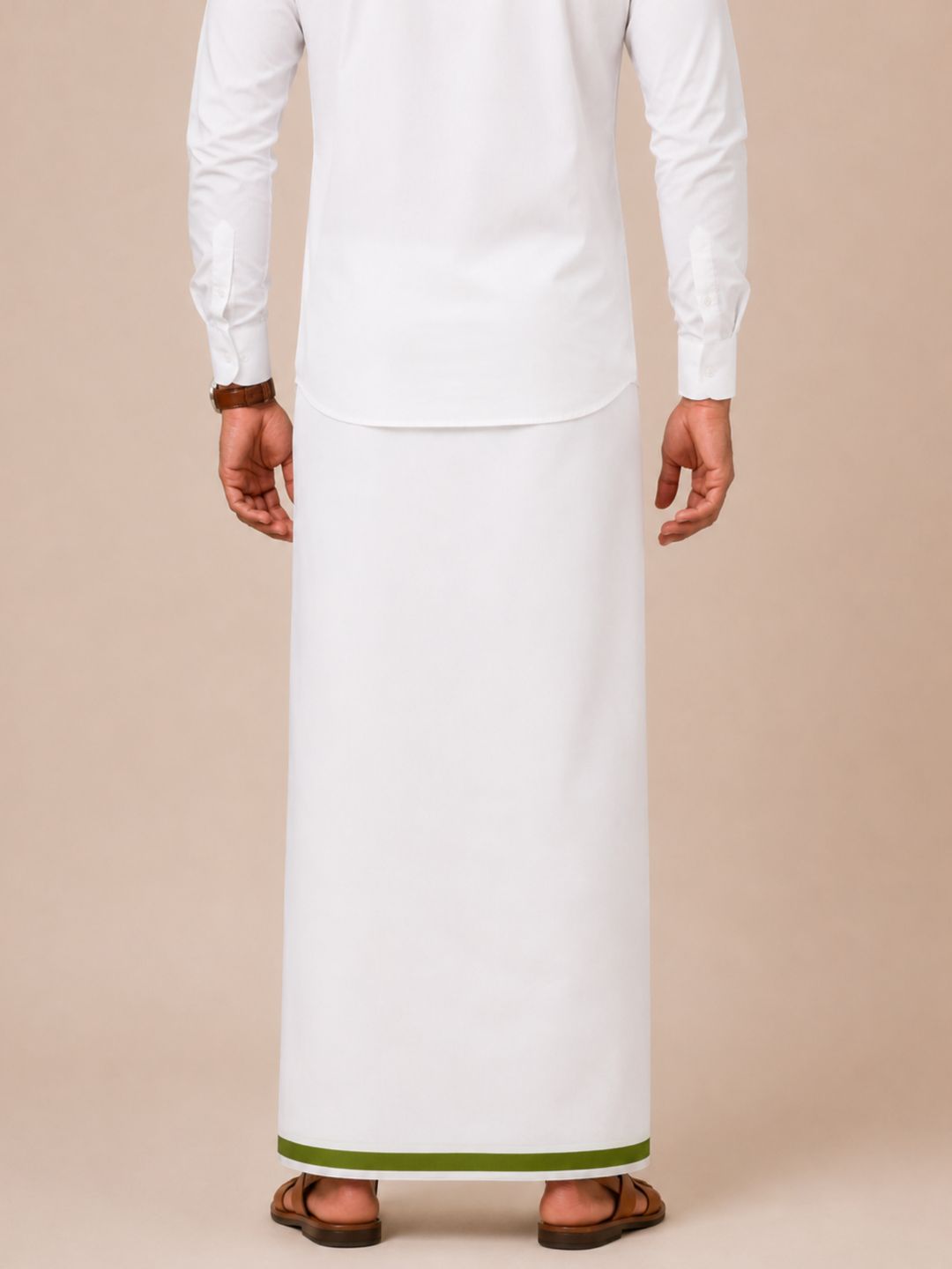 Men 100% Cotton Double Layer White Dhoti with Big Border Wisdom WB03