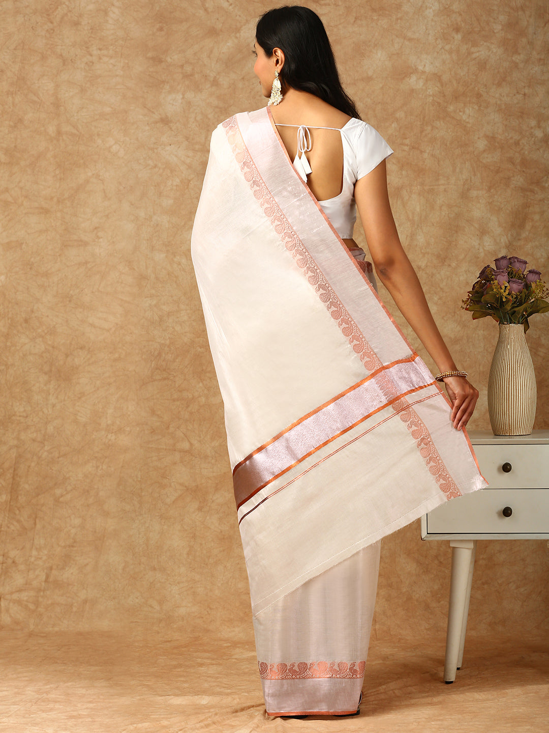 Women Kerala Tissue Saree Copper Jari KS159